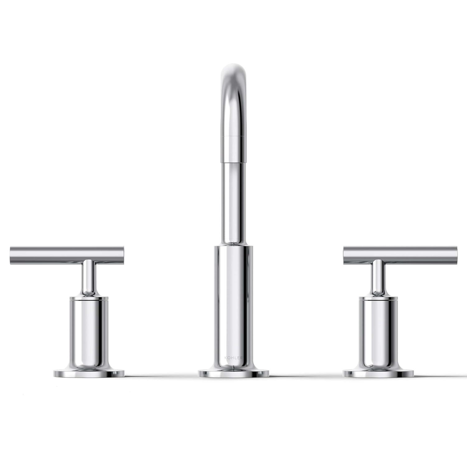 Purist® Widespread Faucet with Drain Assembly Low Lever Handles and Low Gooseneck Spout