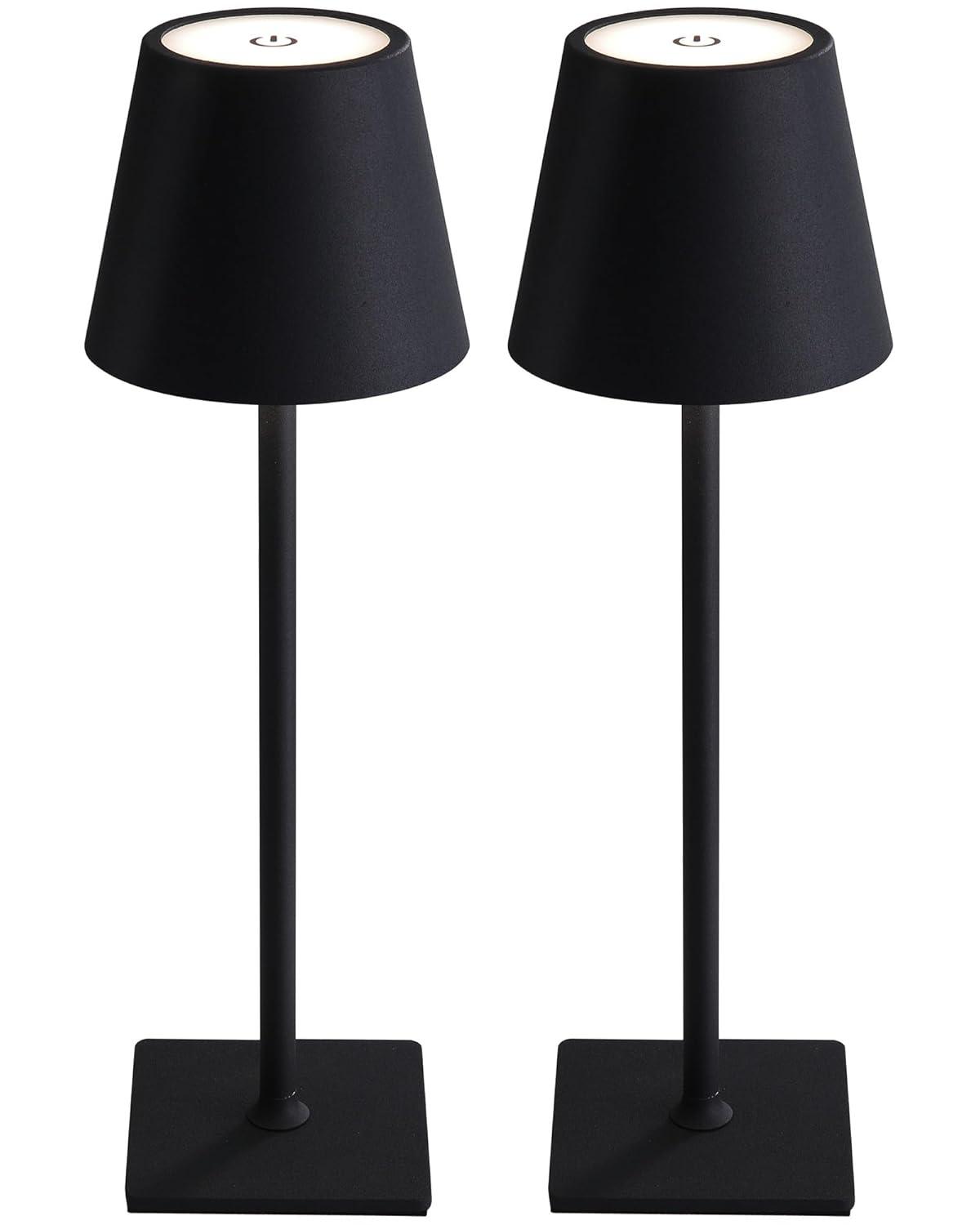 KDG 2 Pack Cordless Table Lamp,Portable LED Desk Lamp, 5000mAh Battery Operated, 3 Color Stepless Dimming Up, for Restaurant/Bedroom/Bars/Outdoor Party/Camping/Coffee Shop Night Light(Black)
