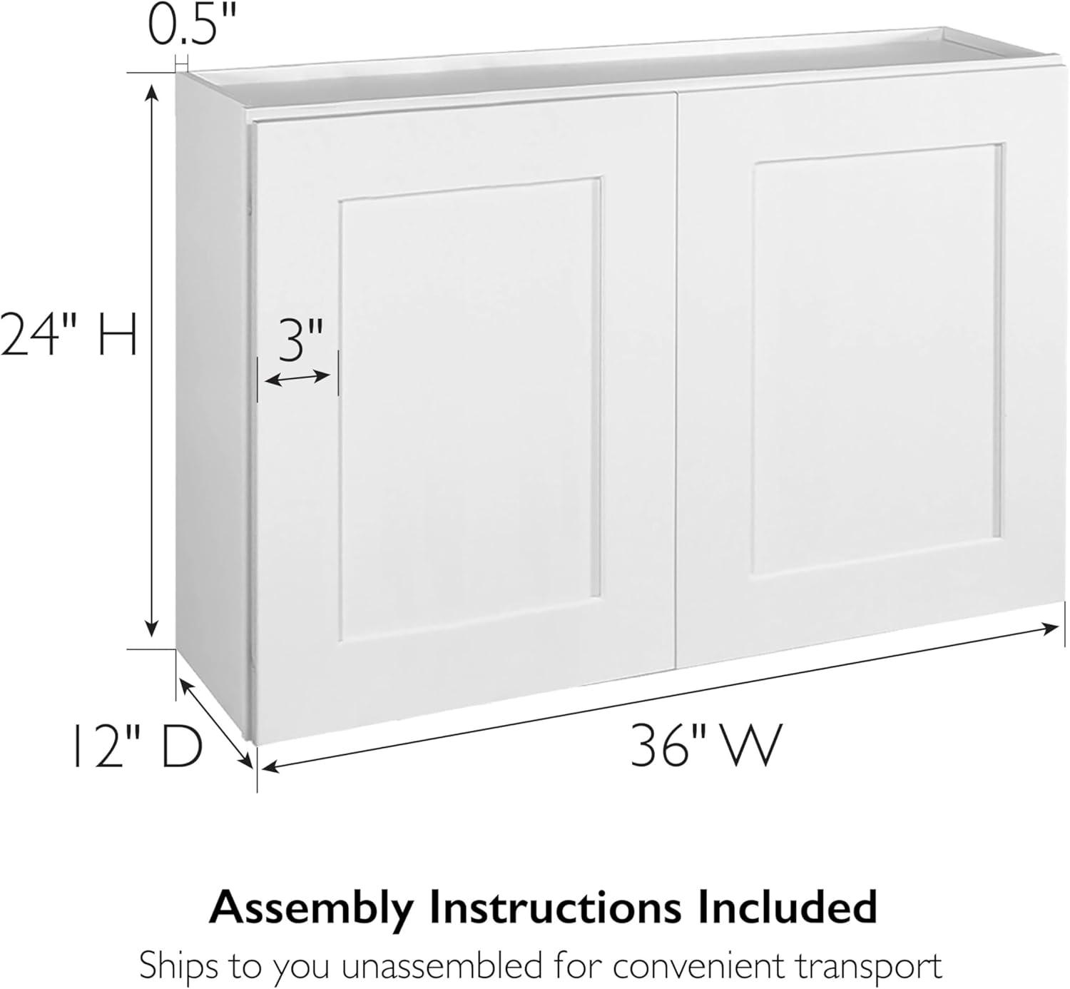 Design House 561613 Brookings Unassembled Shaker Tall Wall Kitchen Cabinet 36x24x12, White