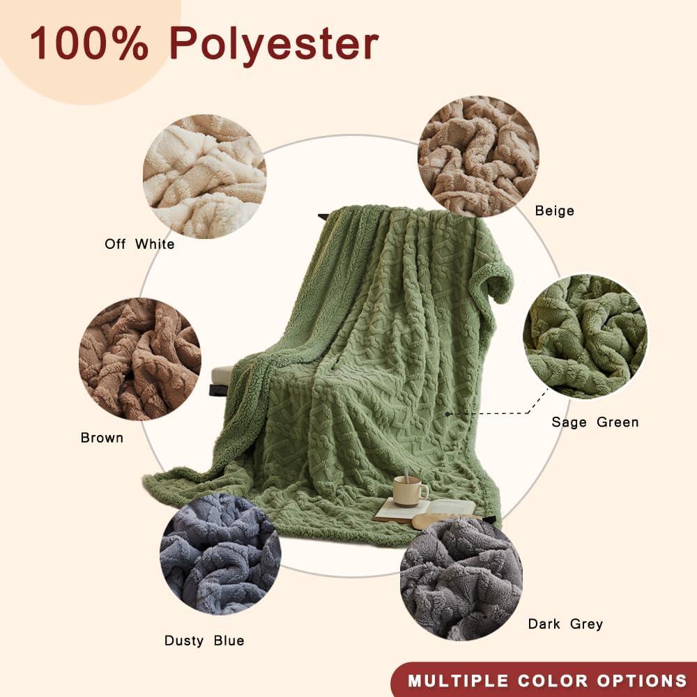 Sage Green Sherpa Fleece Reversible Throw Blanket 80" x 60"