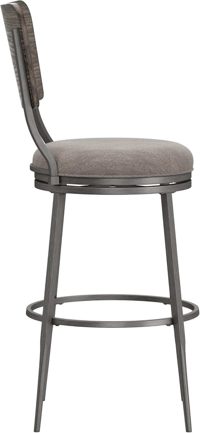 Gray Wood and Metal Swivel Bar Stool with Backrest