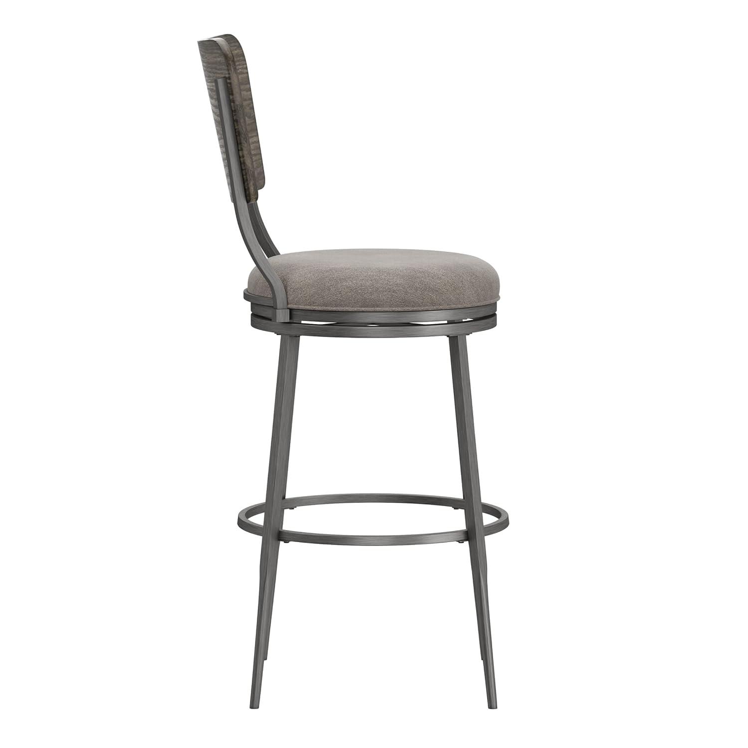 Hillsdale, Garren Metal Bar Height Swivel Stool with Wood Panel Back, Rubbed Pewter