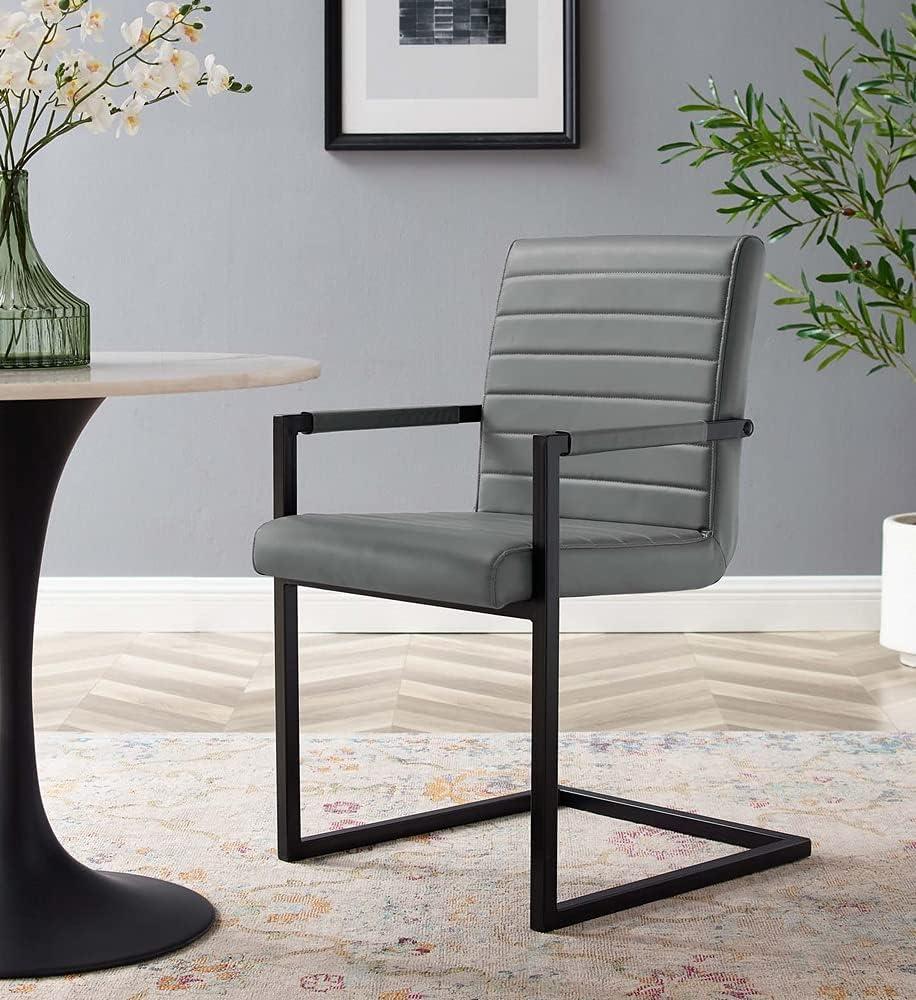 Gray Vegan Leather Upholstered Arm Chair with Metal Frame
