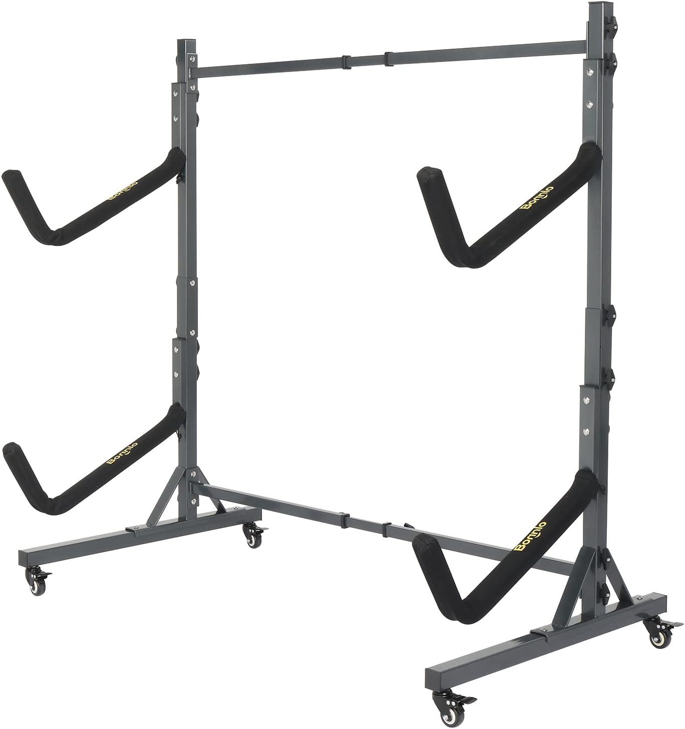 Bonnlo Kayak Stand Freestanding Storage Rack for Kayak Canoe Boat Paddle Board SUP Surfboard for Indoor Outdoor Garage, Shed, Dock with Lockable Wheels Wide Adjustable
