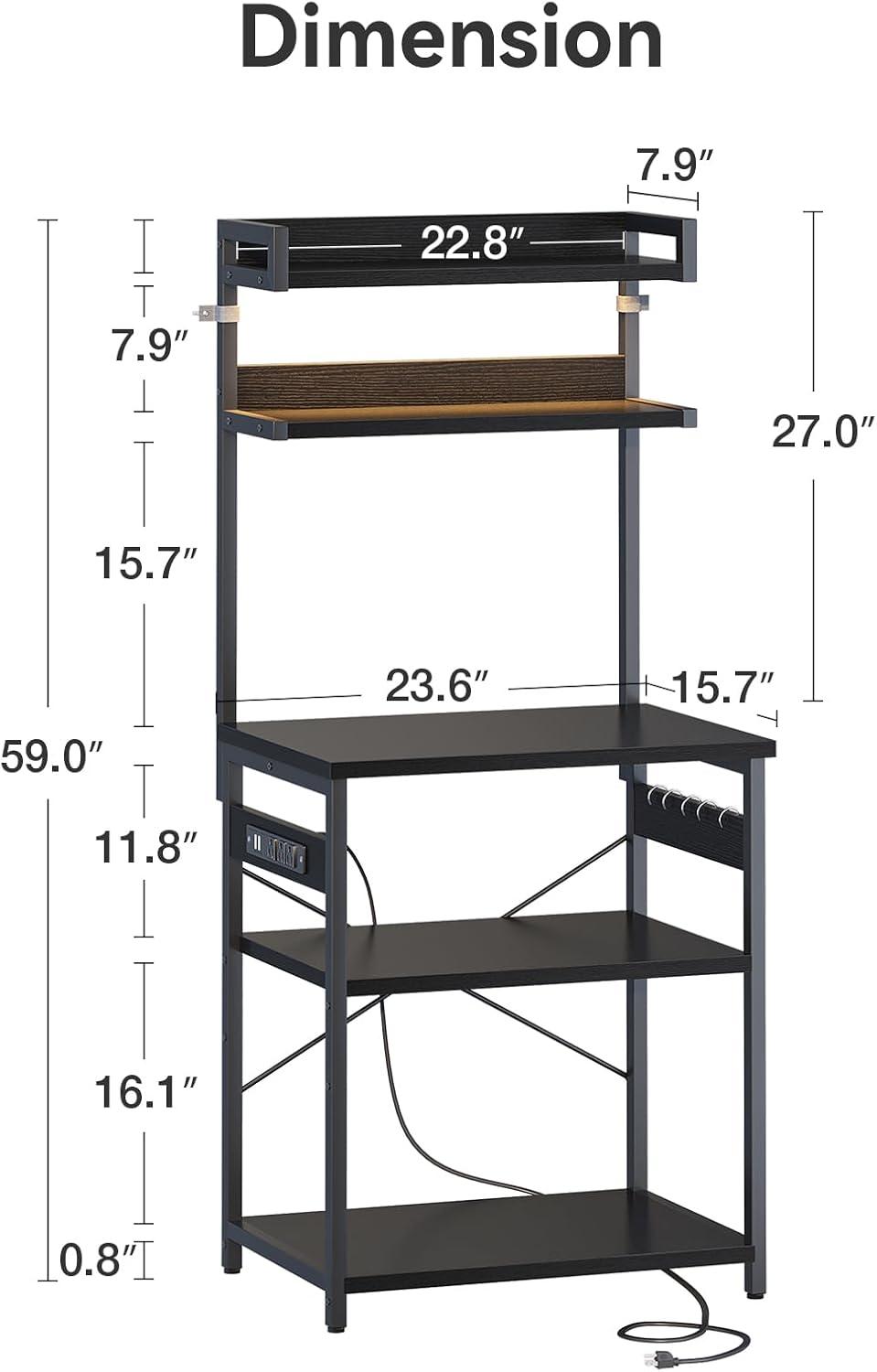 ODK Bakers Rack with Power Outlet, Coffee Bar with Storage 5-Tiers, Microwave Stand Kitchen rack 16.5 * 23.6 * 59 inches, Kitchen Shelf, Black