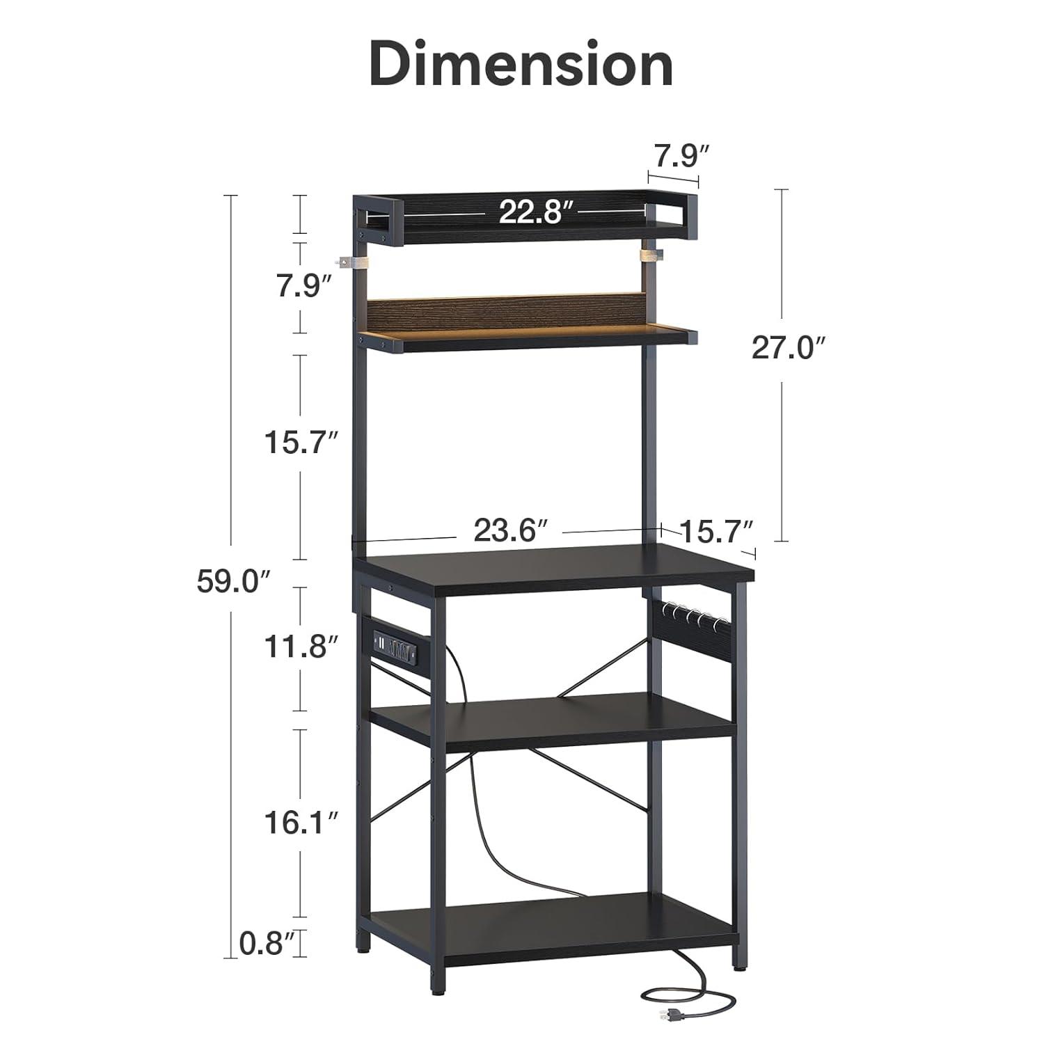 ODK Bakers Rack with Power Outlet, Coffee Bar with Storage 5-Tiers, Microwave Stand Kitchen rack 16.5 * 23.6 * 59 inches, Kitchen Shelf, Black