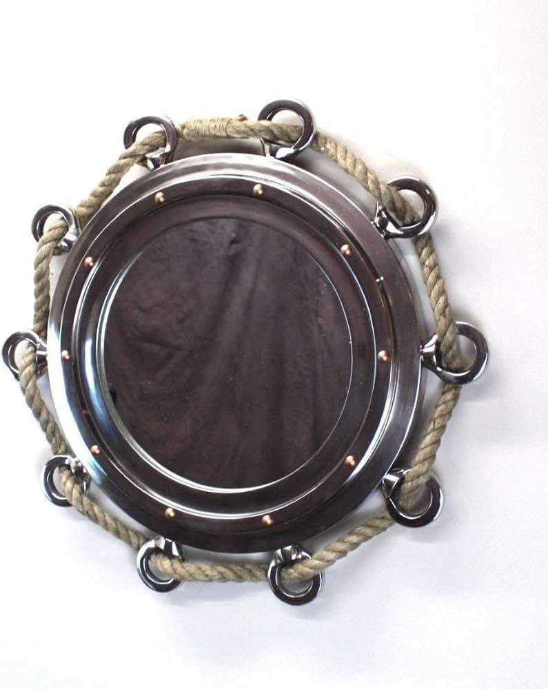 NauticalMart big silver finish porthole with rope o home decor