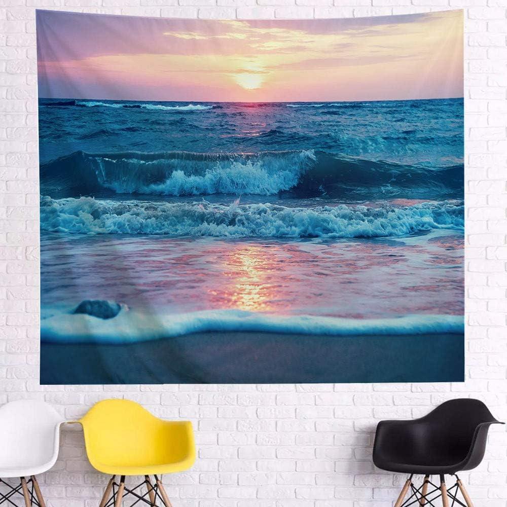 Creowell  Ocean Tapestry Wall Hanging, Sea Beach Wave Sun Cloud Landscape Scenery Nature Wall Art [Double-Folded Hems] Bohemian Home Decor for Bedroom, Dorm, College, Living Room 60x50inch