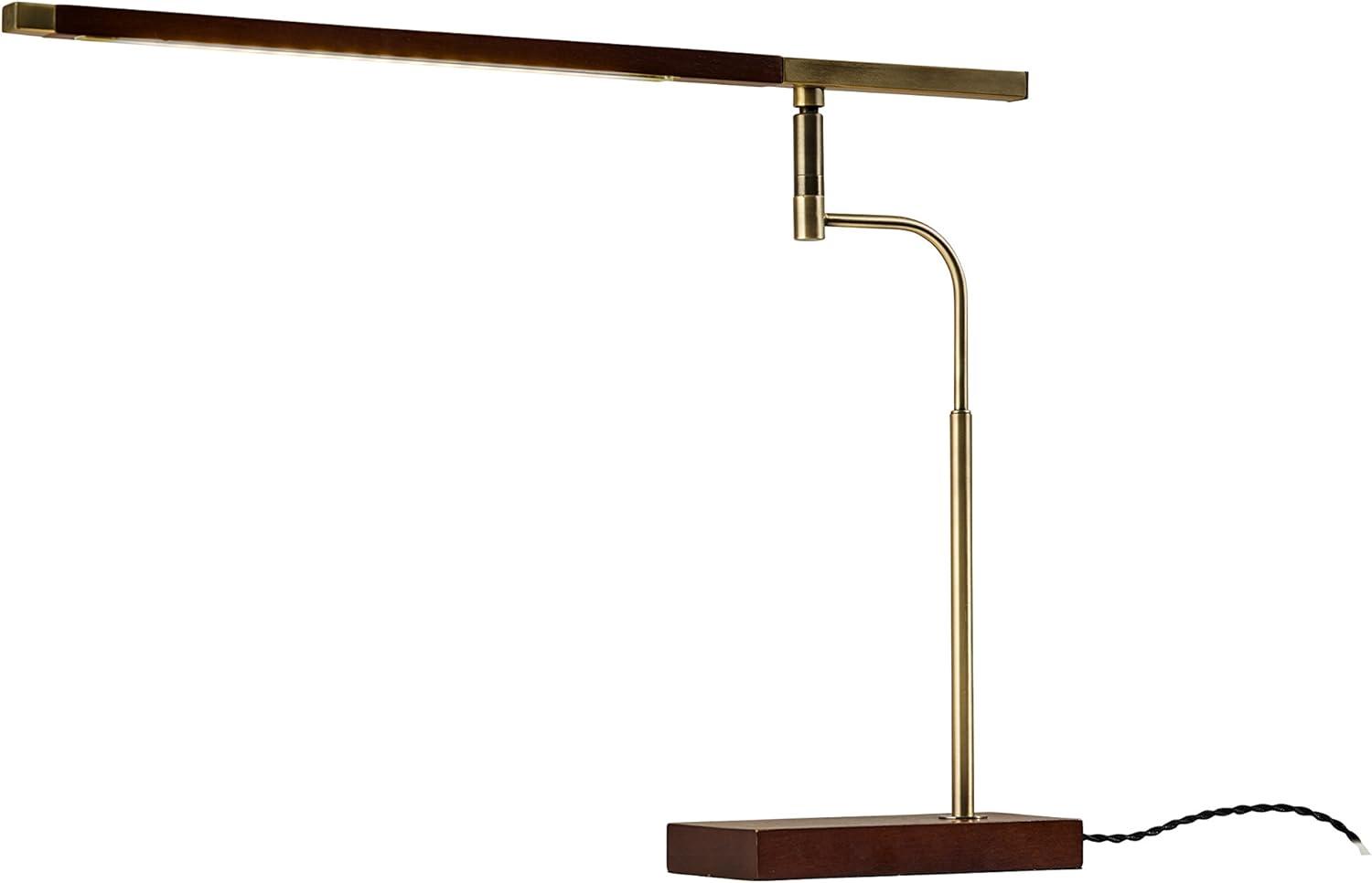 LED Barrett Desk Lamp Walnut/Brass (Includes LED Light Bulb) - Adesso: Modern Touch Sensor, USB Port, ETL Listed