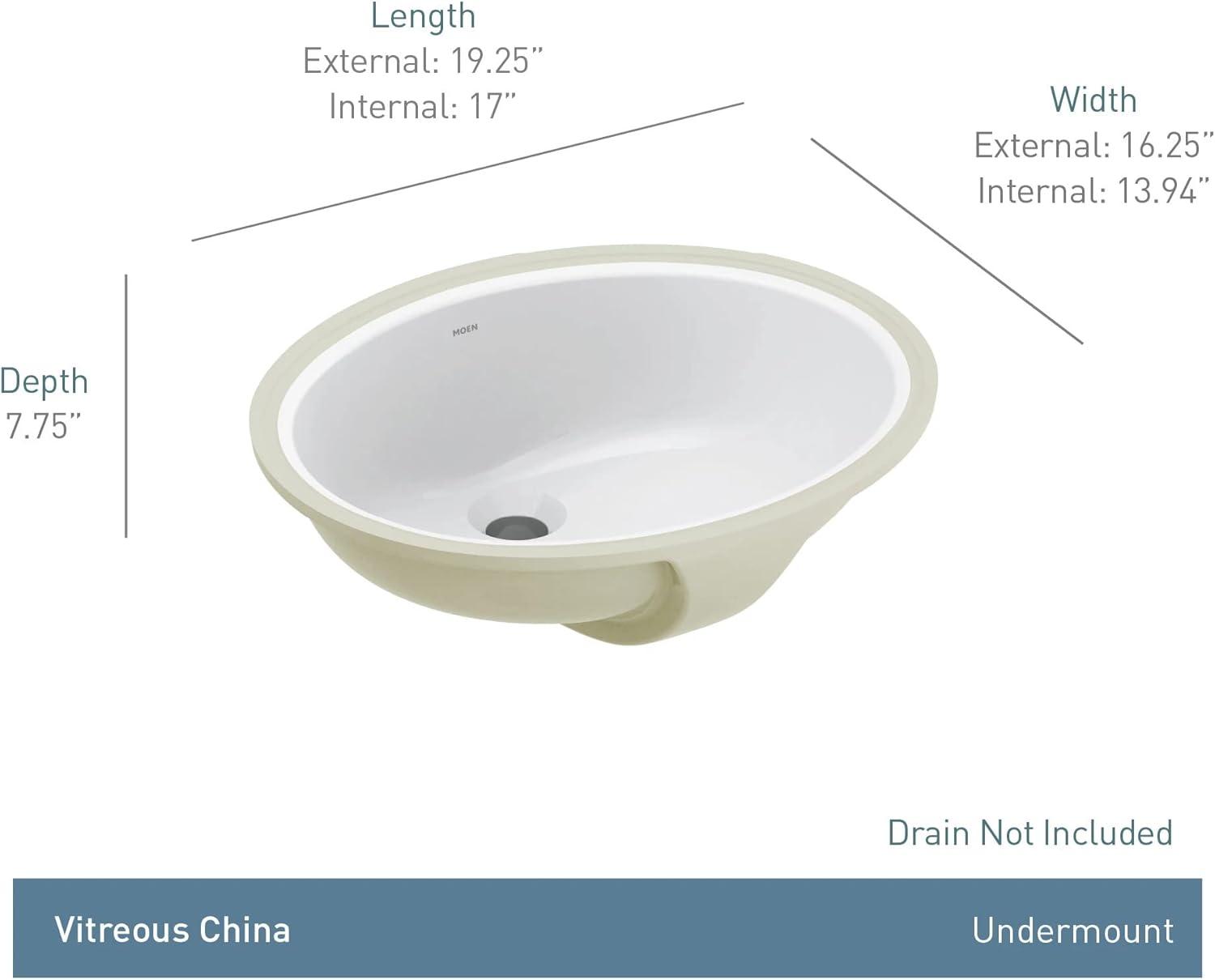 White Vitreous China Undermount Sink, 19.25 X 16.25 X 7.75 Inch Oval Bathroom Sink With Porcelain Finish