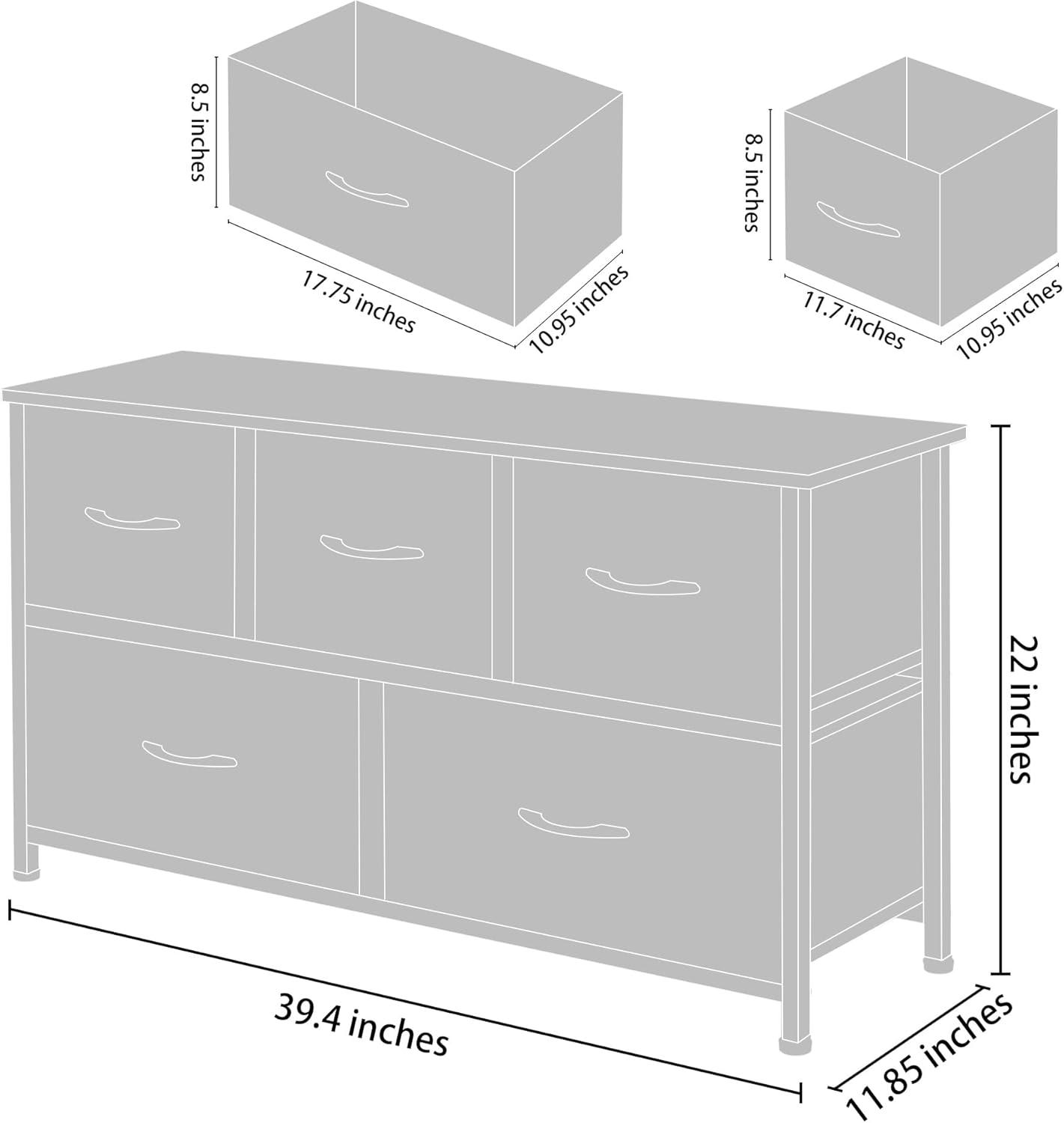 HomGarden Modern 5-Drawer Storage Dresser Adult Wide Chest of Drawer Organizer Steel Frame Gray