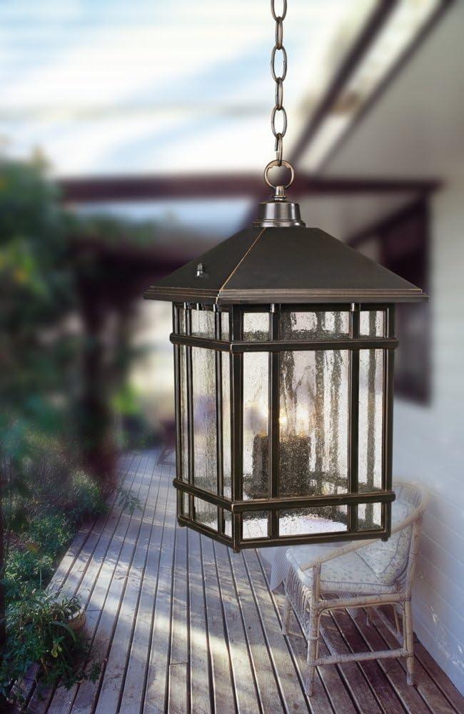 Kathy Ireland Art Deco Outdoor Hanging Light Rubbed Bronze 16 1/2 Seeded Glass Panels Damp Rated for Exterior House Porch Outside