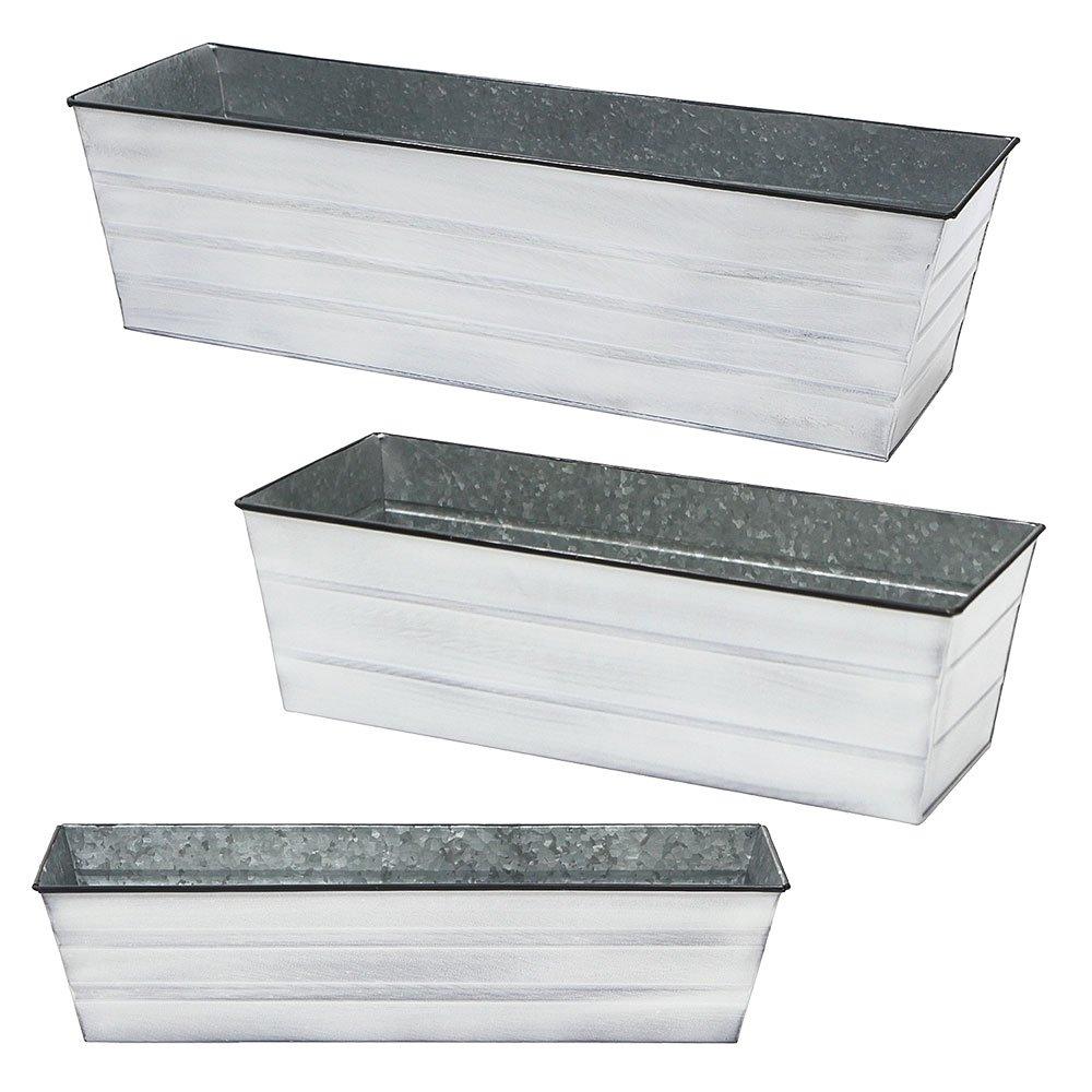 22" Galvanized Metal Rectangular Planter Box Cape Cod White - ACHLA Designs: Steel Construction, Wall-Mountable, Patina Finish