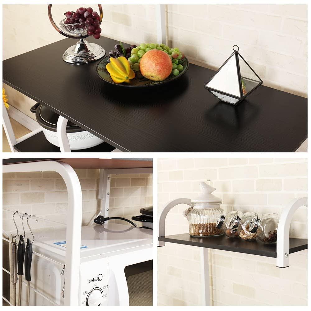 SogesPower Kitchen Stand 4-Tier Storage Shelf with Hooks Microwave Oven Stand Multifunction Workstation Shelf Black 35.4"L x 15.4"W x 55.1"H