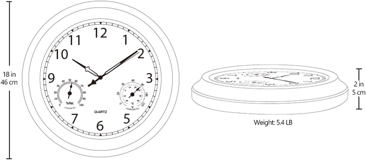 BEW 18" Quartz Retro Indoor and Outdoor Weather Station Clock, Waterproof