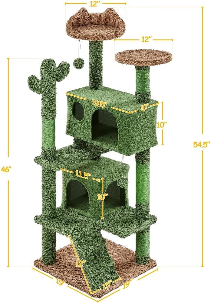 Gaetanina Cactus Cat Tree, 54.5In Cat Tower For Indoor Cats, Multi-Level Cat Condo With Scratching Posts, Ramp, Perch, Platform & Hanging Ball, Cat Furniture Activity Center For Kitten House Play