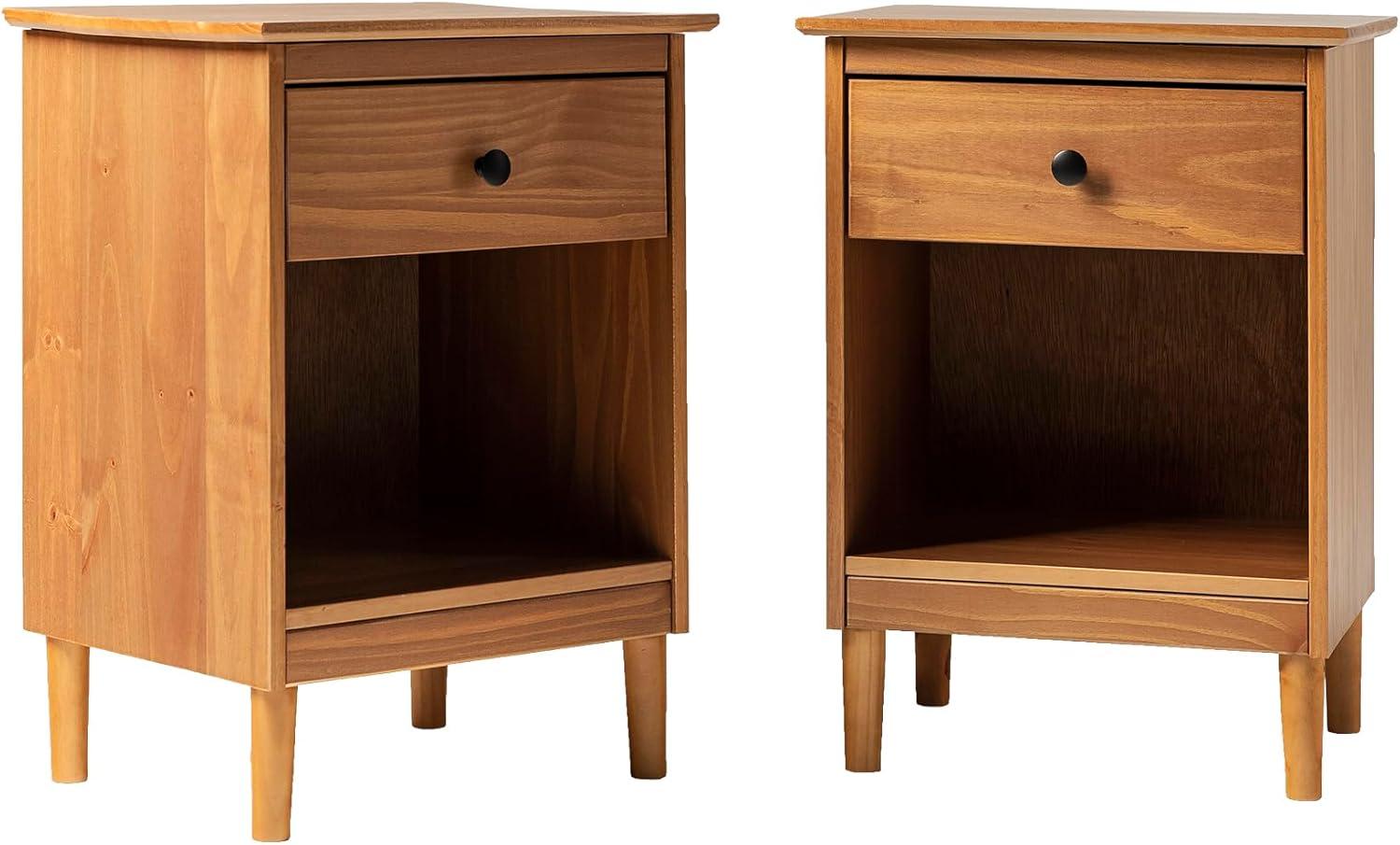 Caramel Solid Wood 1-Drawer Mid-Century Modern Nightstand Set