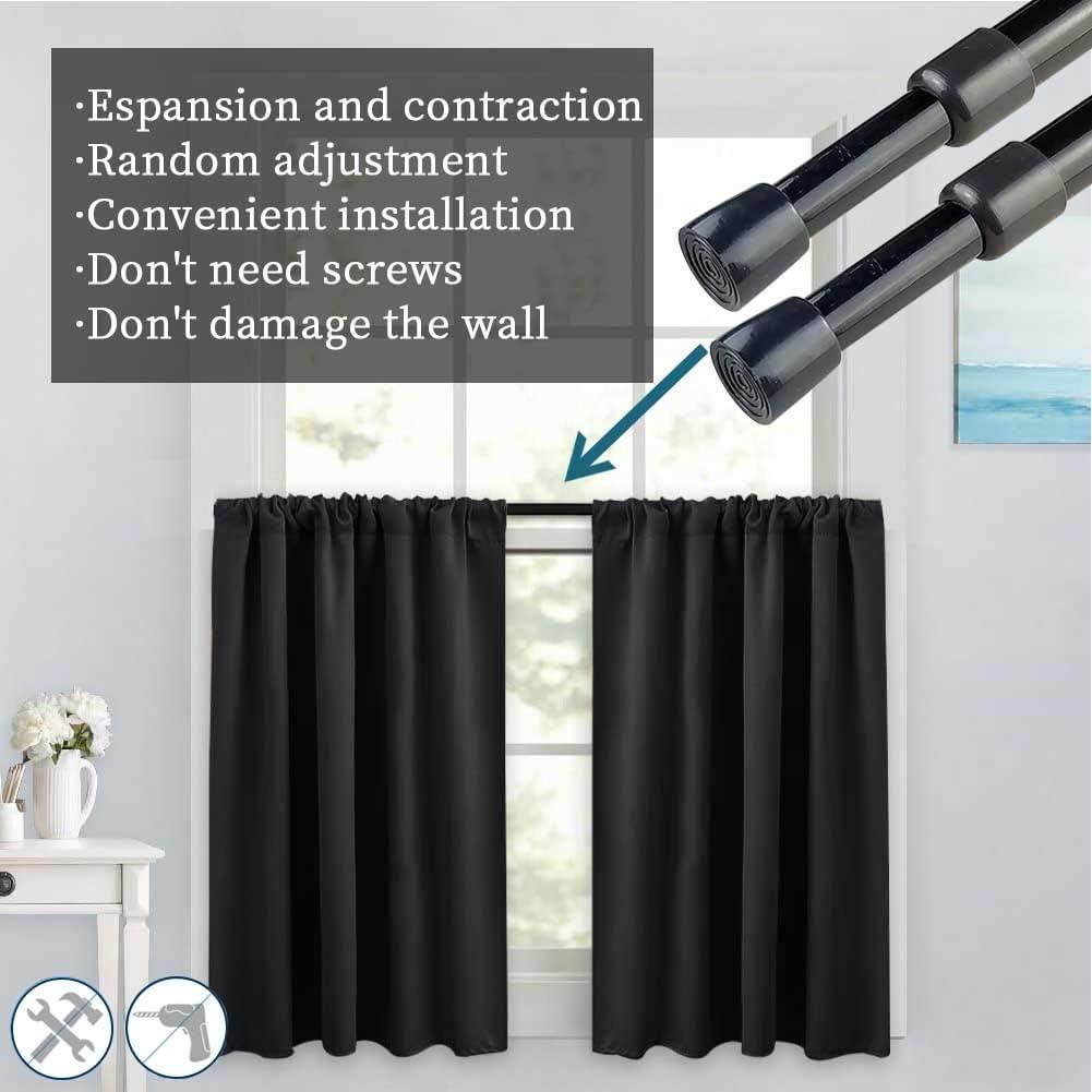 2pcs Spring Tension Curtain Rod?28-43 Inches Adjustable Expandable Pressure Black Curtain Tension Rods For Kitchen, Bathroom, Window,Home