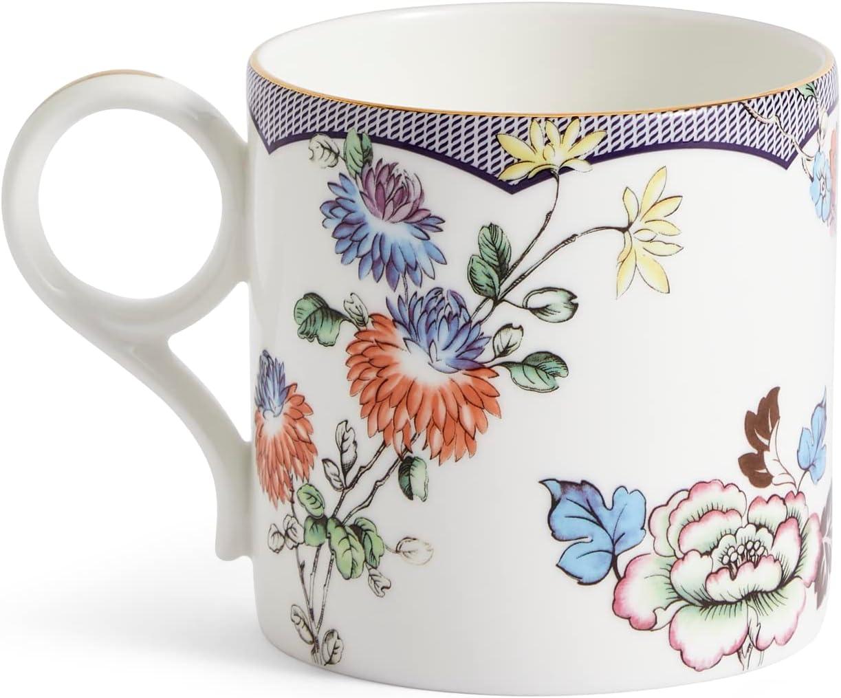 Fortune Blue Ceramic Floral Animal Print Mug