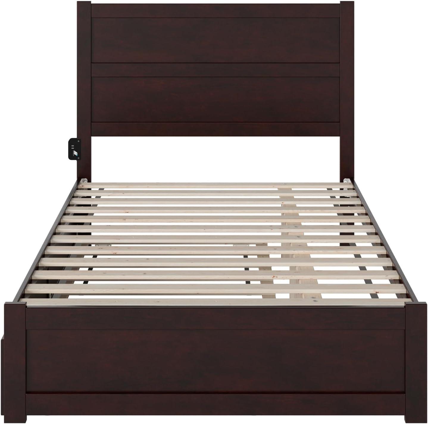 Espresso Full Wood Platform Bed with Trundle and Headboard