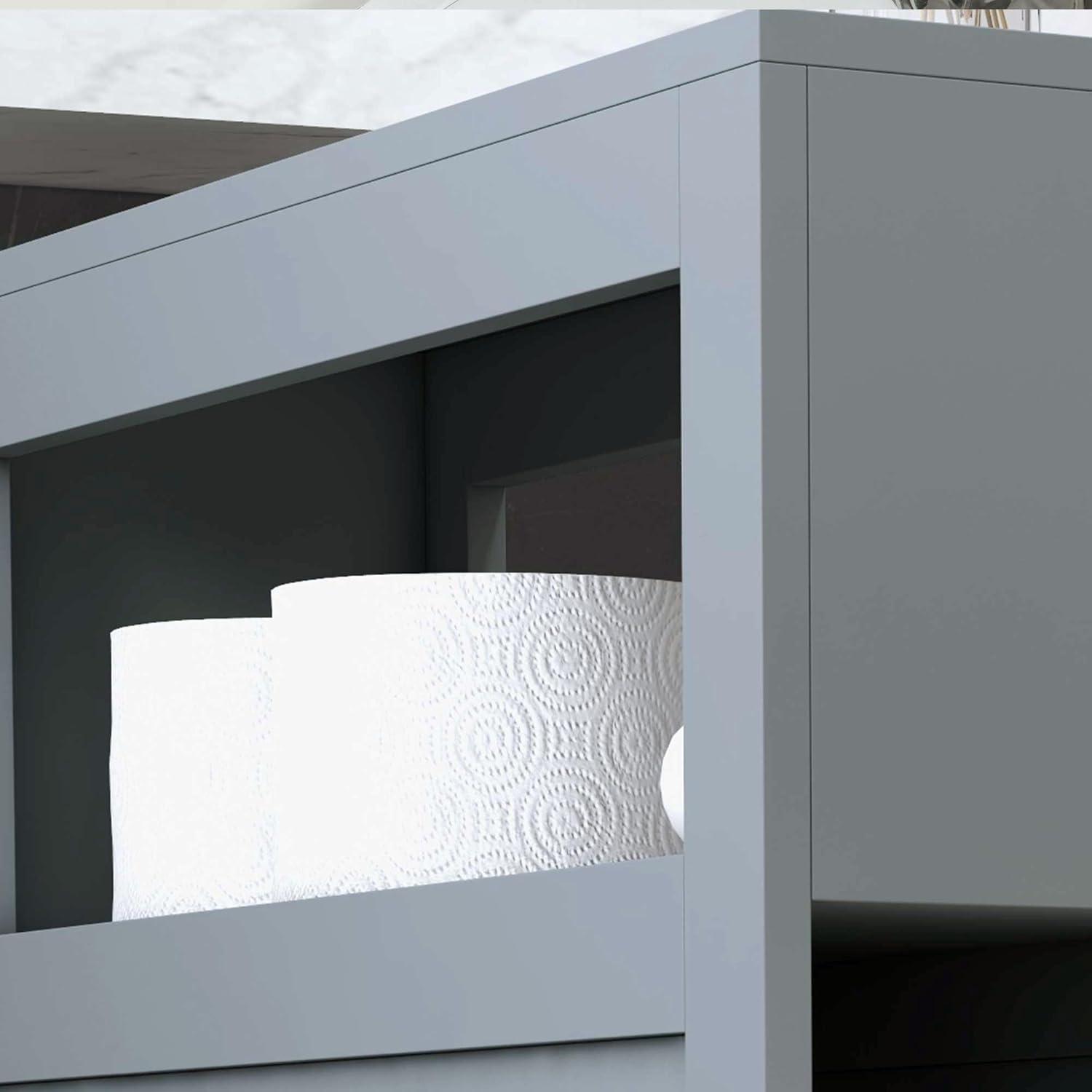 Space Saving Gray Bathroom Floor Organizer Cabinet with Drawers & Toilet Paper Holder Freestanding 4-Tier Storage Solution