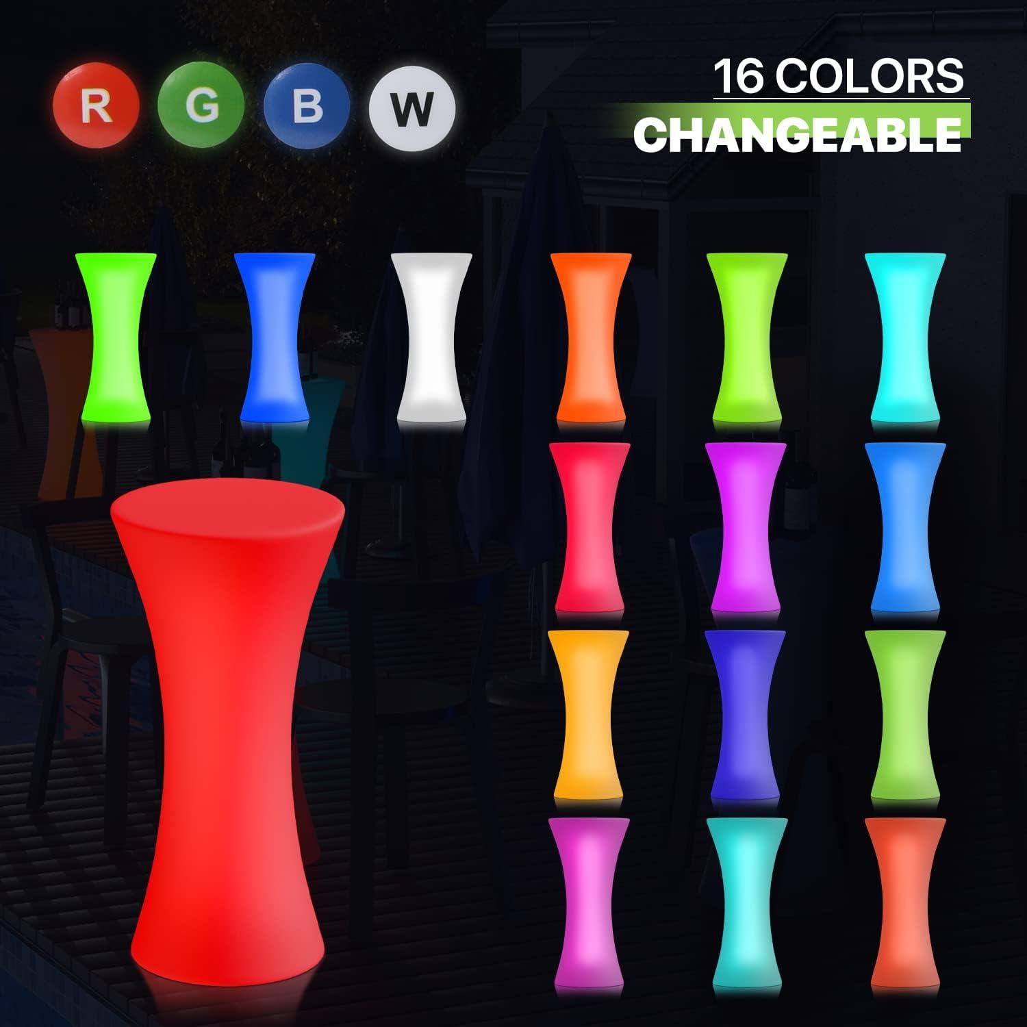 Magshion Mesa de Cóctel LED Brillante de 23 Pulgadas con Control Remoto, Mesa de Pub con Luz Que Cambia de Colores Recargable para Fiesta de Café en el Club Nocturno