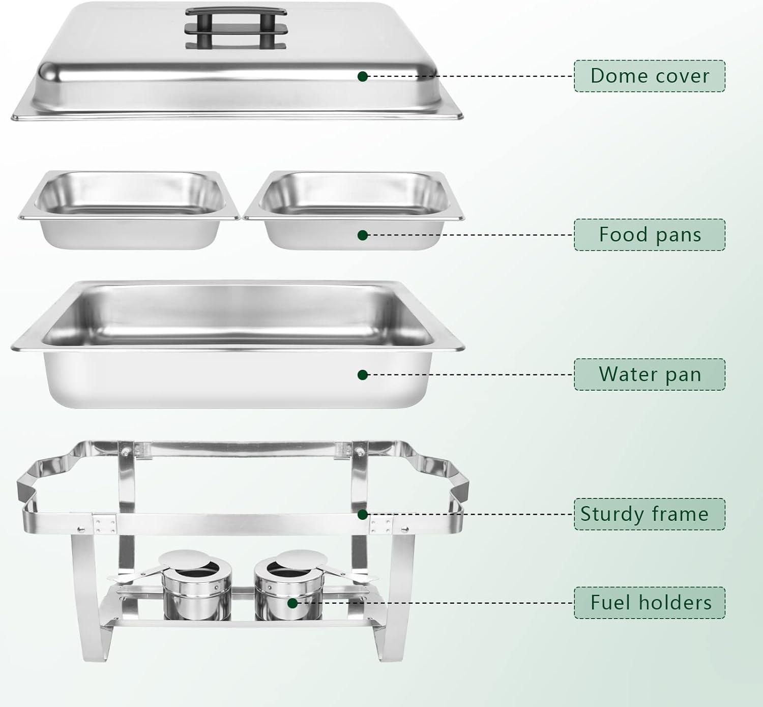 Chafing Dish Buffet Set 4 Pack, 8 QT Food Servers and Warmers Stainless Steel Chafer with Water Pan for Weddings, Parties, Banquets, and Catering