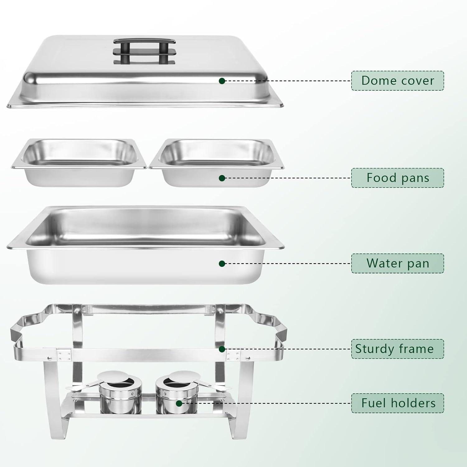 Chafing Dish Buffet Set 4 Pack, 8 QT Food Servers and Warmers Stainless Steel Chafer with Water Pan for Weddings, Parties, Banquets, and Catering
