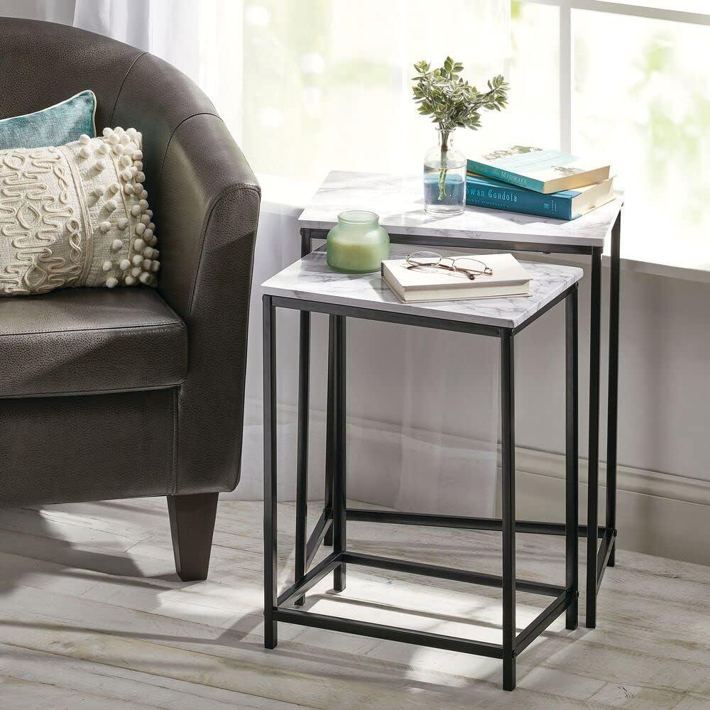 mDesign Modern Home Decor, Metal Wood End Table