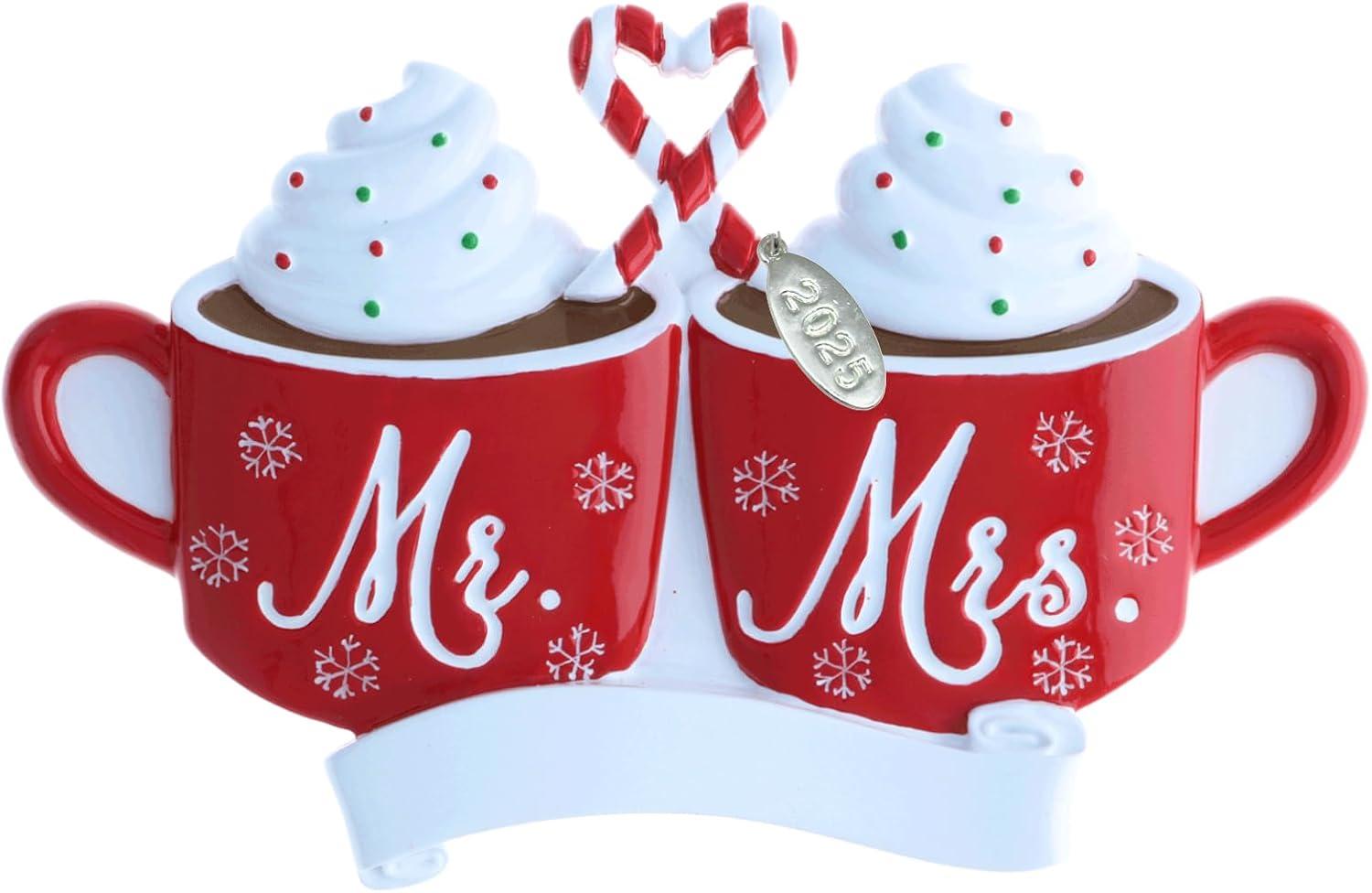Our First Christmas Ornament, Wedding Gifts for Couples 2023, Just Married with Mr and Mrs, Cute Hot Cocoa Design, Couples First Christmas Ornament in Gift Box