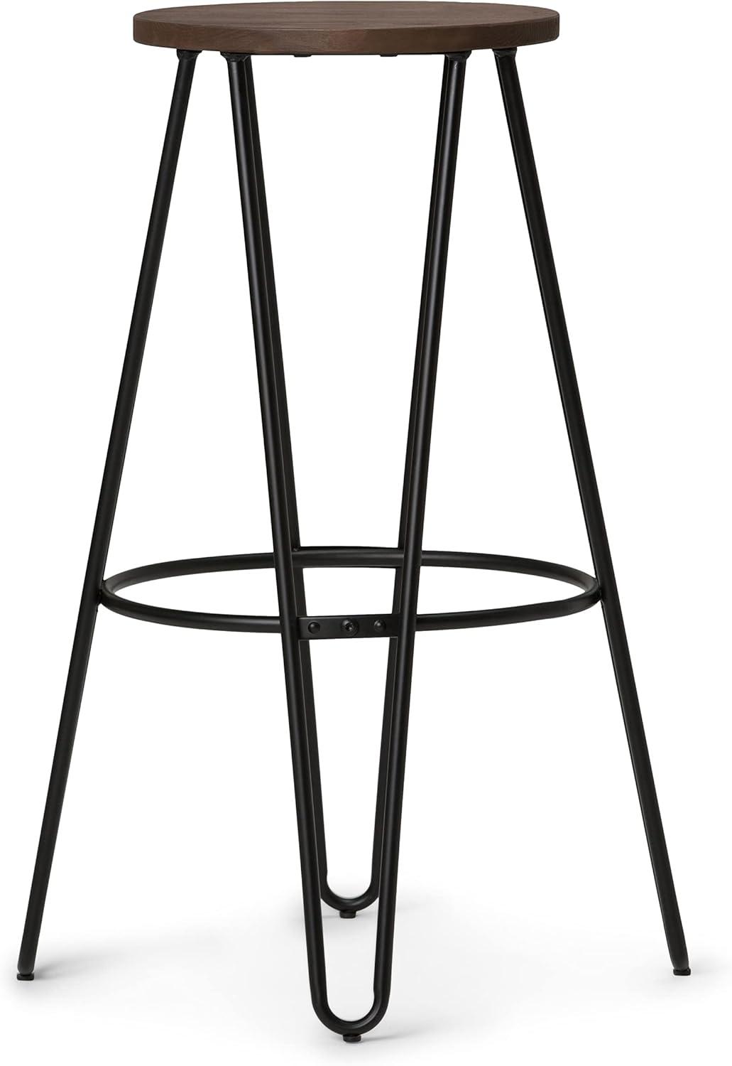 Simeon Industrial Metal 30 inch Metal Bar Stool with Wood Seat in Cocoa Brown / Black