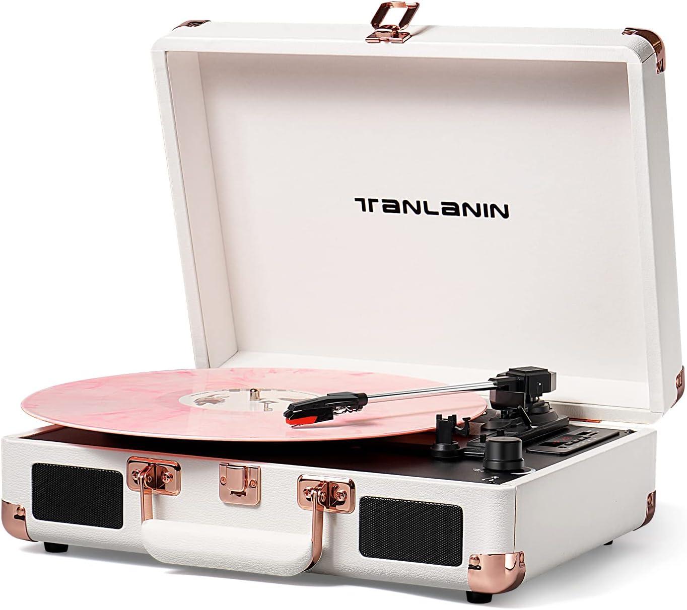 White Vintage Suitcase 3-Speed Portable Turntable with USB