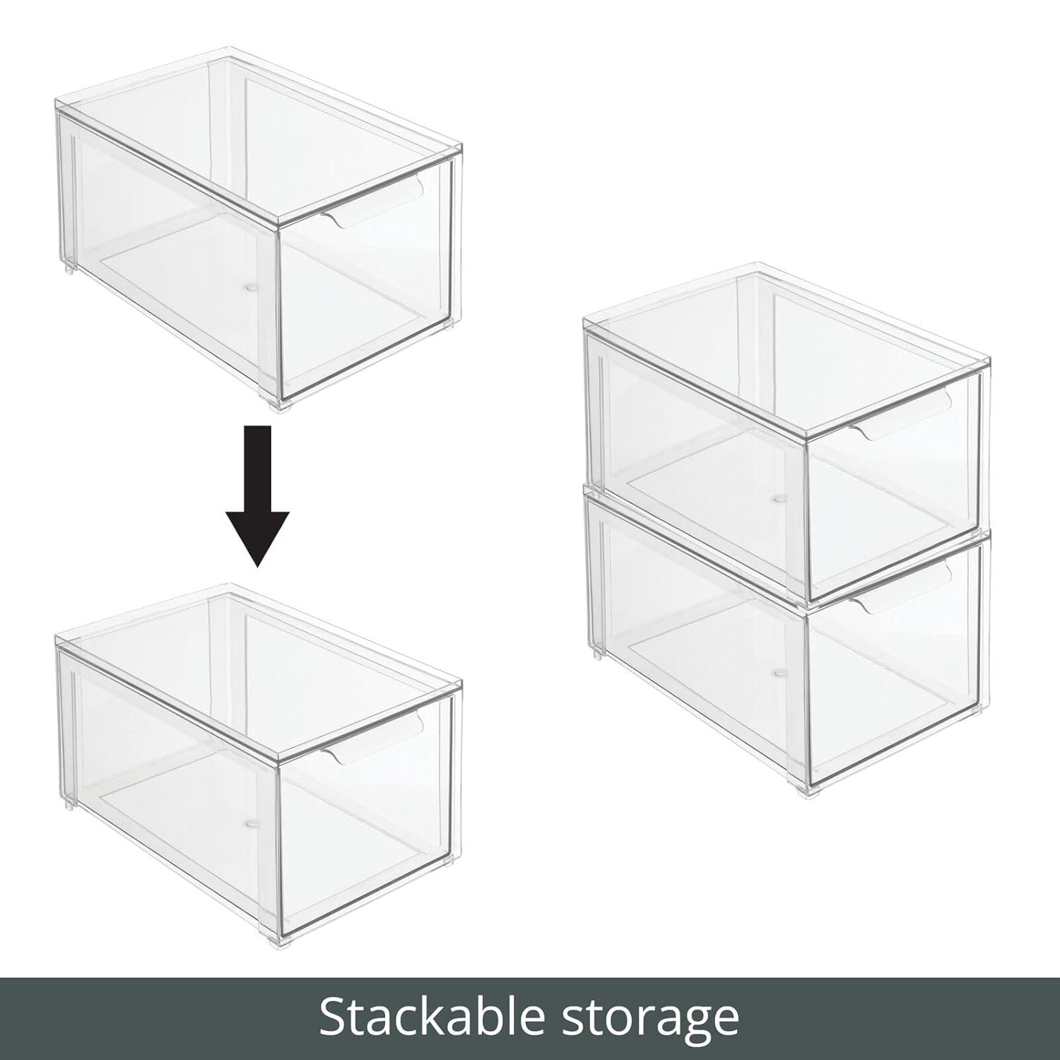 mDesign Plastic Stacking Closet Storage Organizer Bin with Drawer