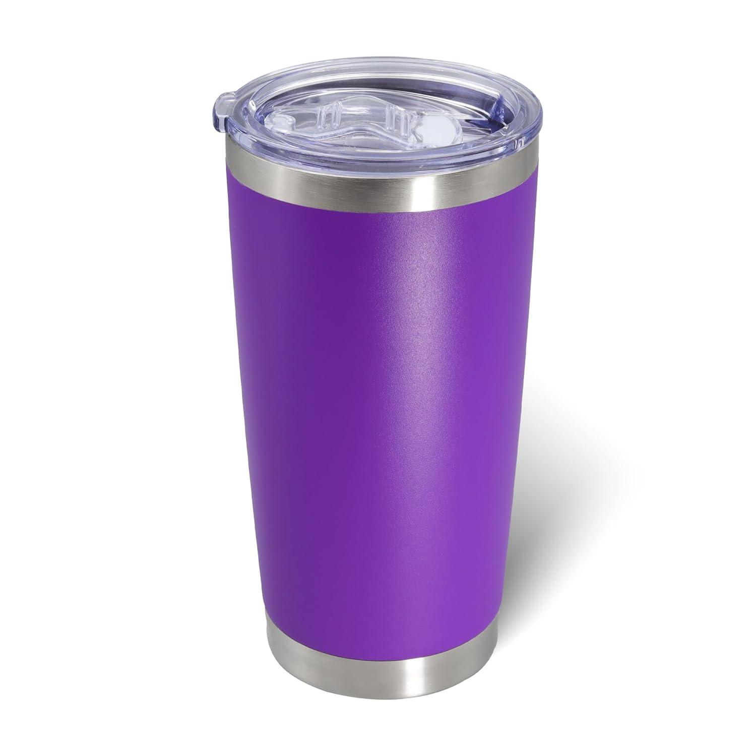 20oz Tumbler Bulk Stainless Steel Tumblers with Lid Vacuum Insulated Double Wall Travel Coffee Mug Powder Coated Tumbler Cup for Hot and Cold Drinks(Purple, 1 pack)