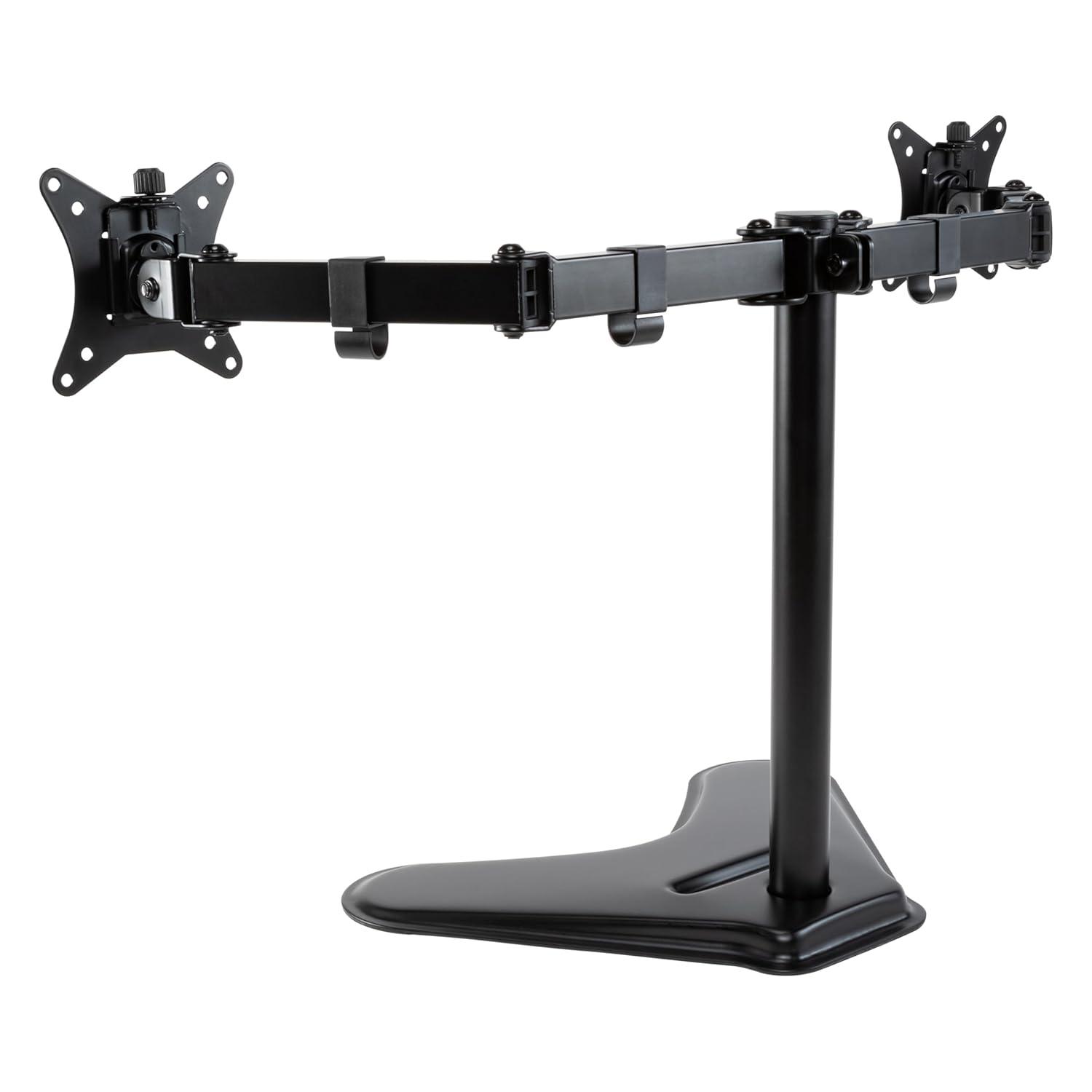 Black Adjustable Dual Monitor Stand with Metal Arms