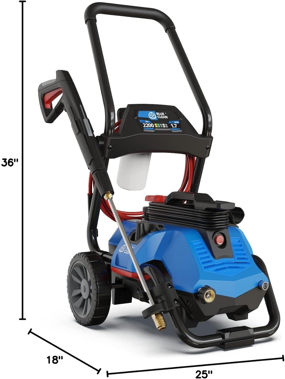 AR Blue Clean BC2N1HSS Electric Pressure Washer-2300 PSI, 1.7 GPM, 13 Amps Quick Connect Accessories, 2 in 1 Detachable Cart, On Board Storage, Portable Pressure Washer, High Pressure, Car, Patio