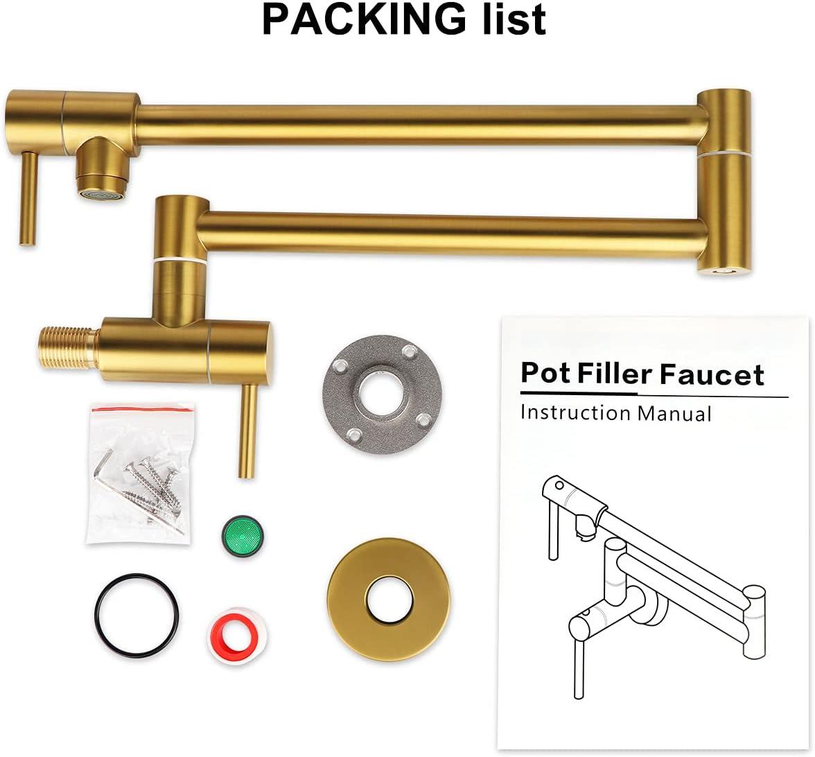 Brushed Gold Stainless Steel Wall Mount Pot Filler Faucet