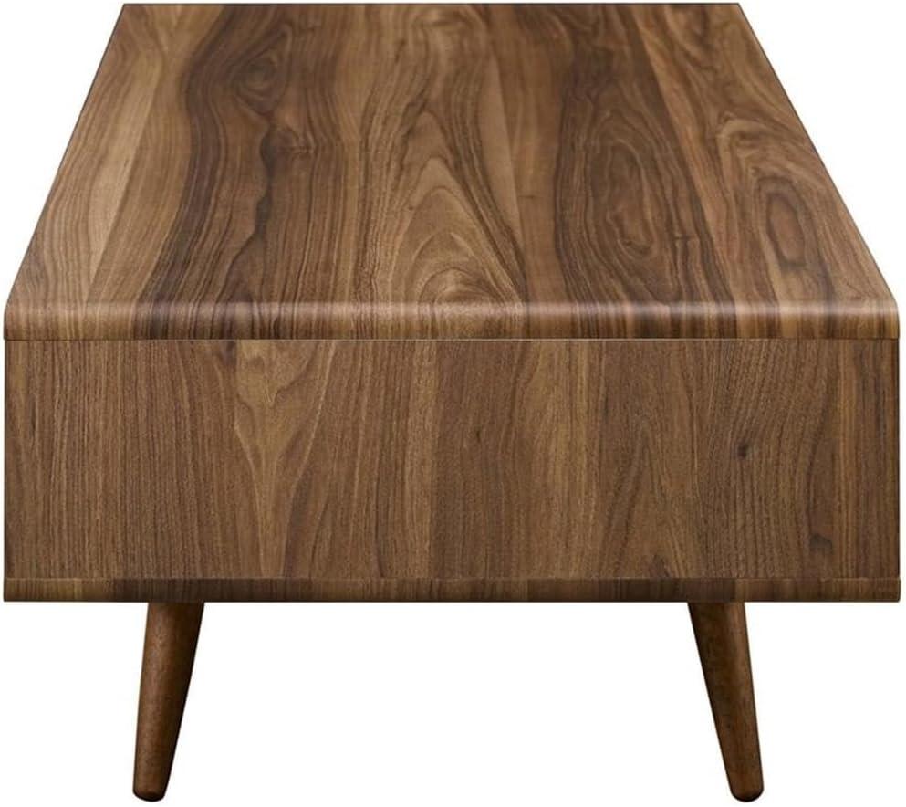 Transmit Coffee Table Walnut White - Modway: Mid-Century Modern, Storage, Tapered Legs