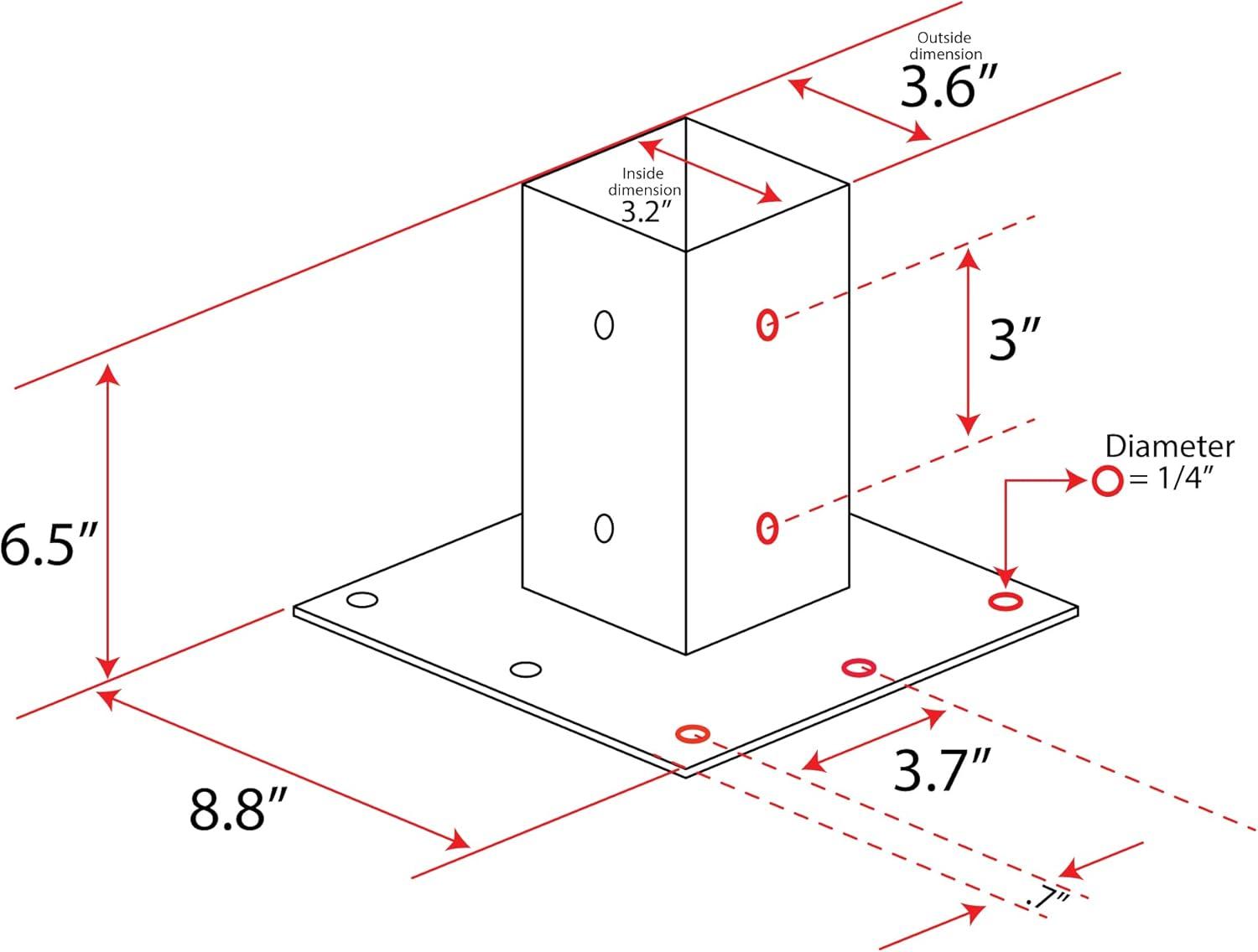 Black Powder Coated Metal Surface Mount Base Plate