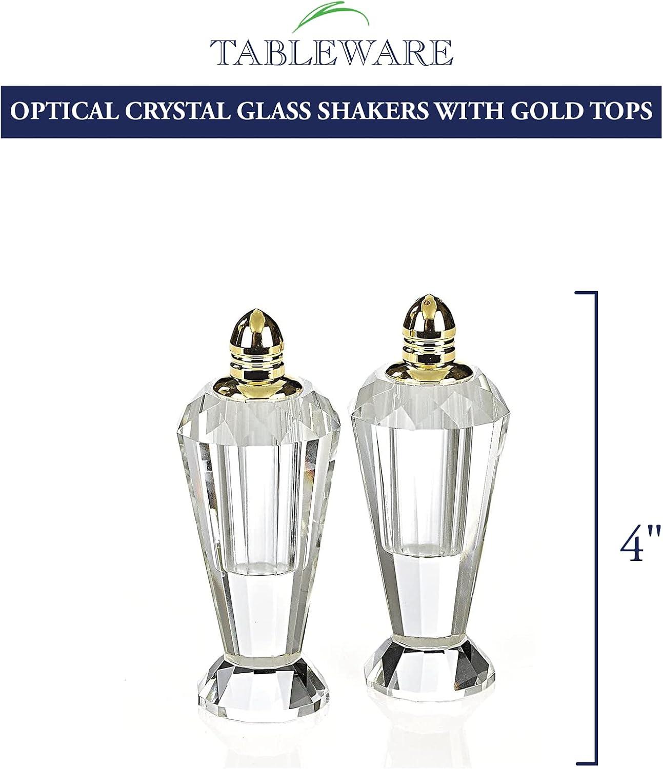 Elegant Hand-Cut Crystal Salt and Pepper Shakers with Gold Tops
