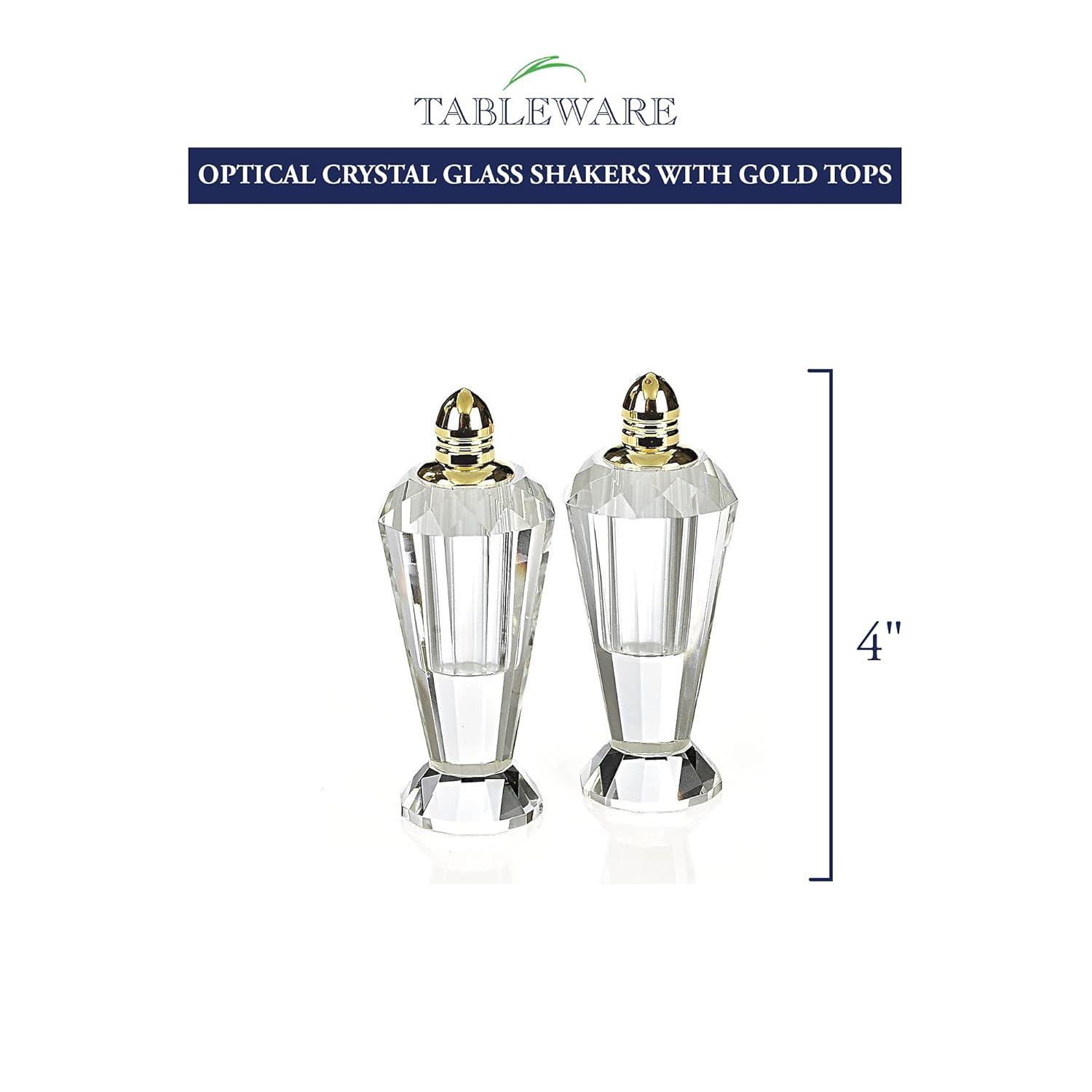 Elegant Hand-Cut Crystal Salt and Pepper Shakers with Gold Tops