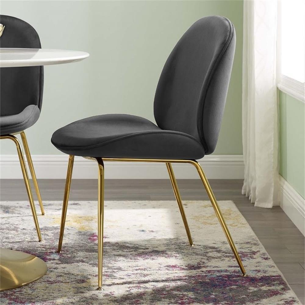 Black Velvet Upholstered Side Chair with Gold Metal Legs