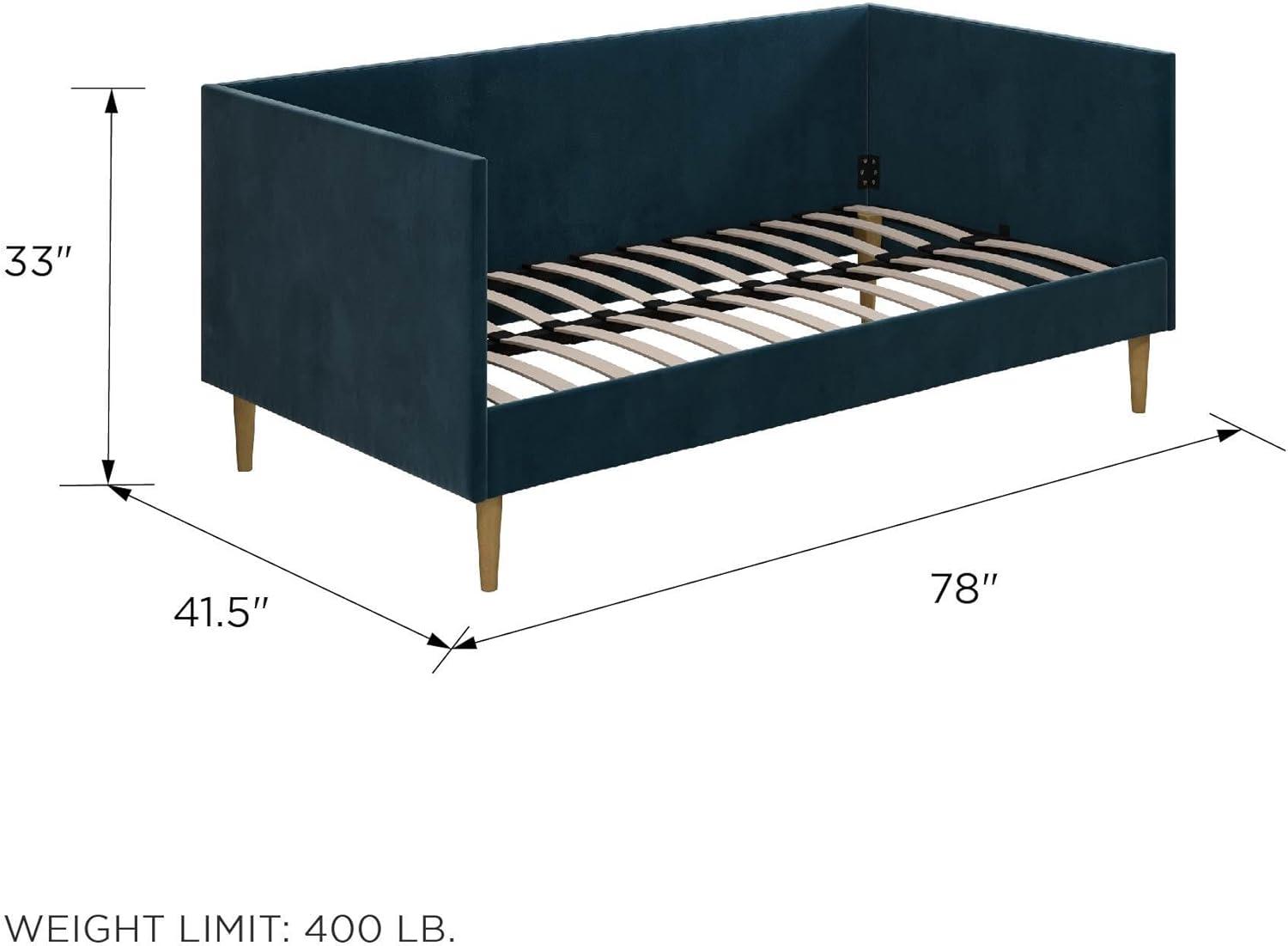 DHP Franklin Mid-Century Upholstered Daybed Frame, Blue Velvet, Twin