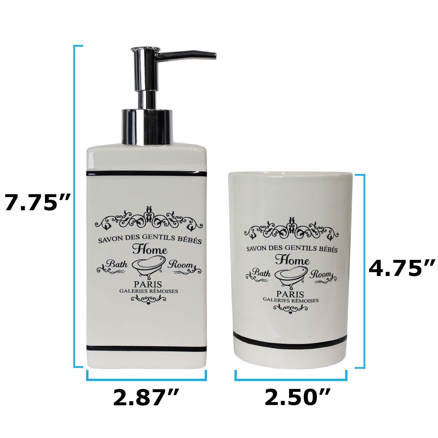 Blue Donuts 4 Piece Bathroom Accessories Set - Heavy Duty Ceramic Paris Bathroom Accessory Set Includes Hand Soap Dispenser, Toothbrush Holder, Soap Dish, Tumbler, Cream