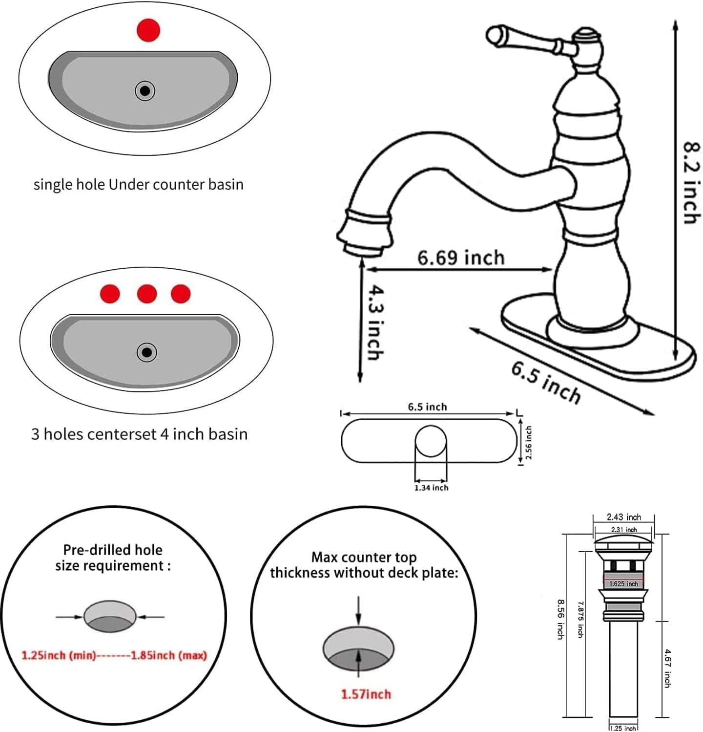 Single-Hole Single-handle Bathroom Faucet with Drain Assembly