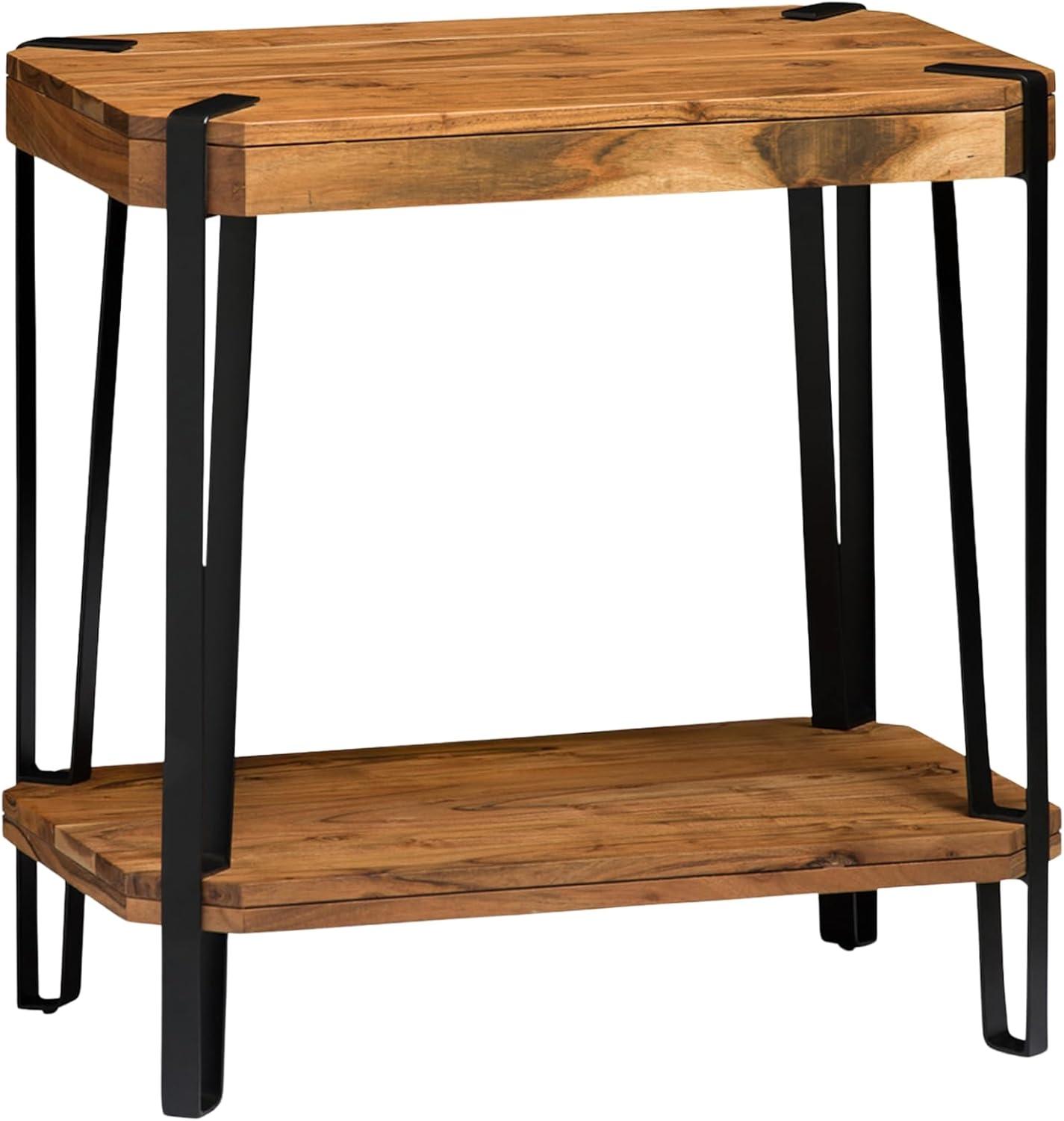 Alaterre Furniture 28" Ryegate Natural Brown Live Edge Solid Wood End Table Metal And Wood