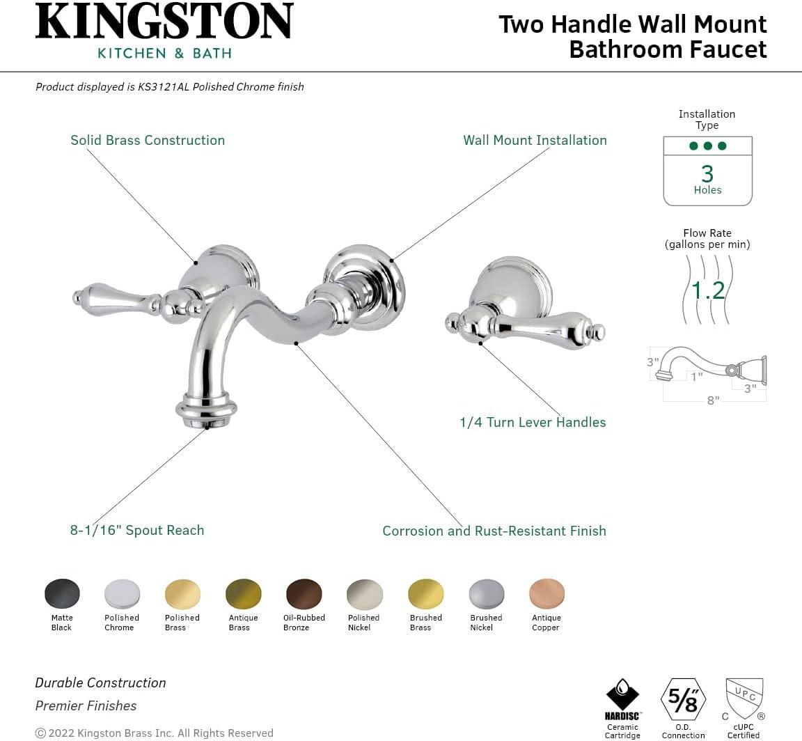 Kingston Brass Vintage Two-Handle 3-Hole Wall Mount Bathroom Faucet