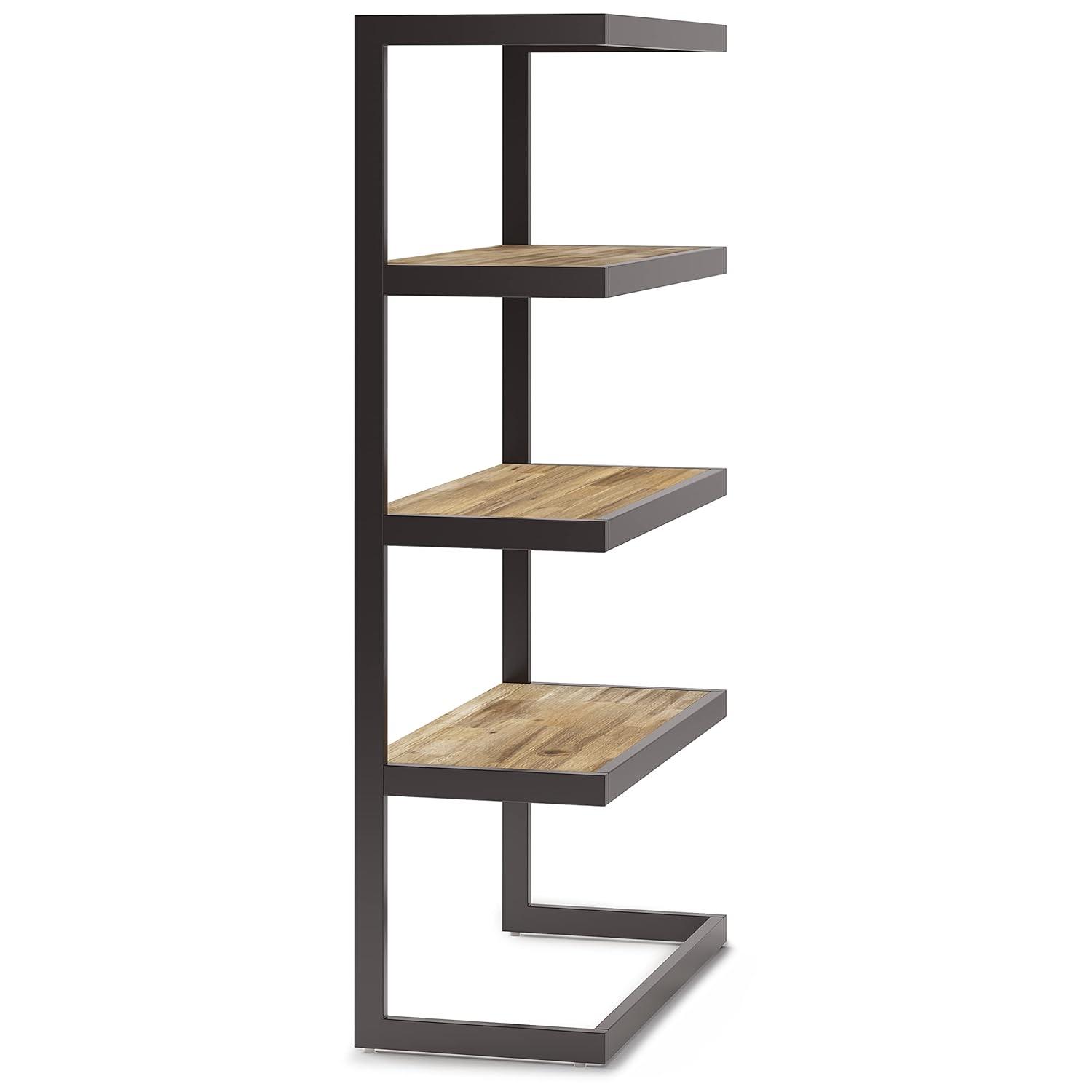 Distressed Golden Wheat Acacia Wood and Metal Bookcase
