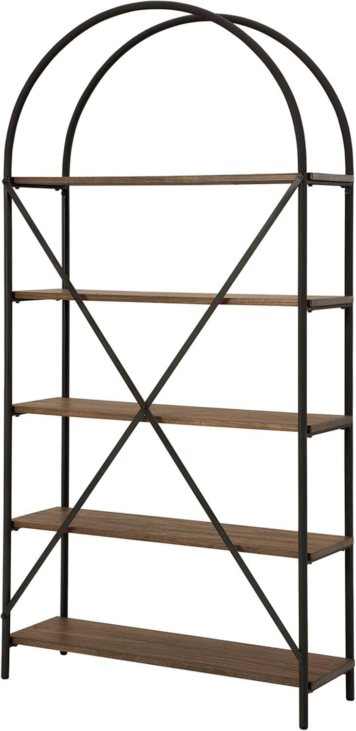 Signature Design by Ashley 72.38" Galtbury Bookcase - Black/Brown: Industrial Style, 5-Tier Ladder Shelf, Metal Frame