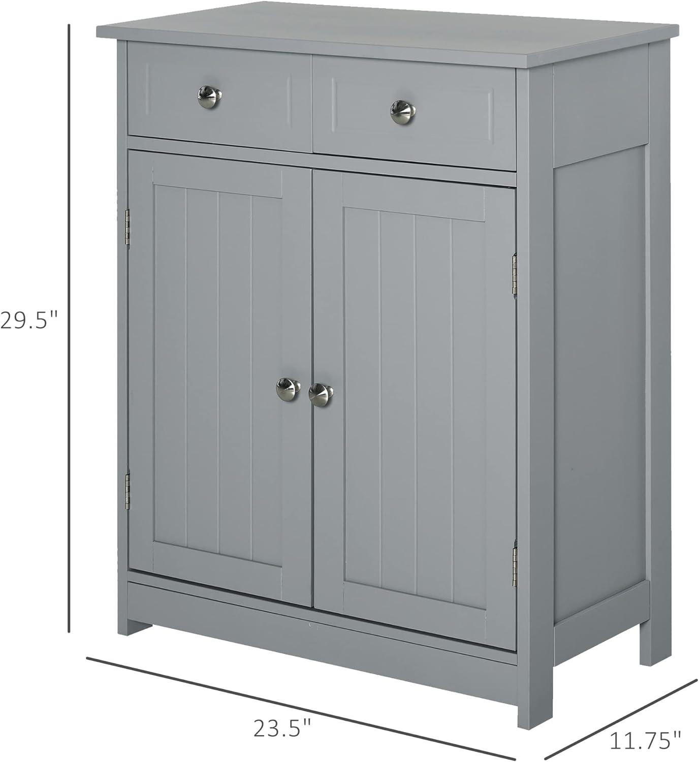 kleankin Wooden Bathroom Floor Cabinet with 2 Doors, 2 Drawers and Adjustable Shelf, Gray